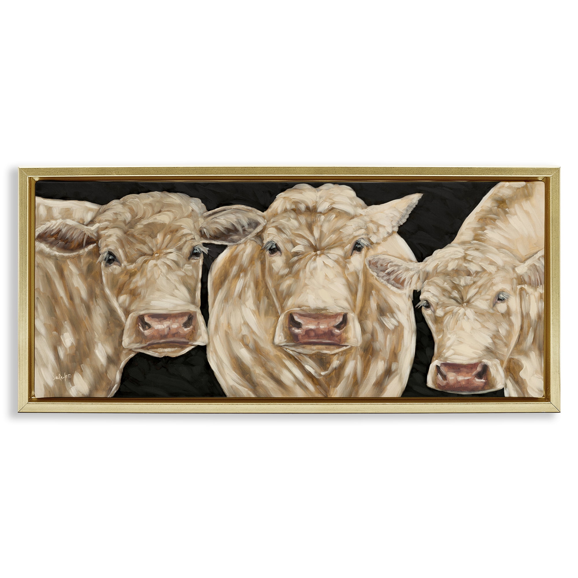 Stupell Industries Three Sheep on Black Animals Painting Gold Floater Framed Canvas Art Print Wall Art, 25 x 11