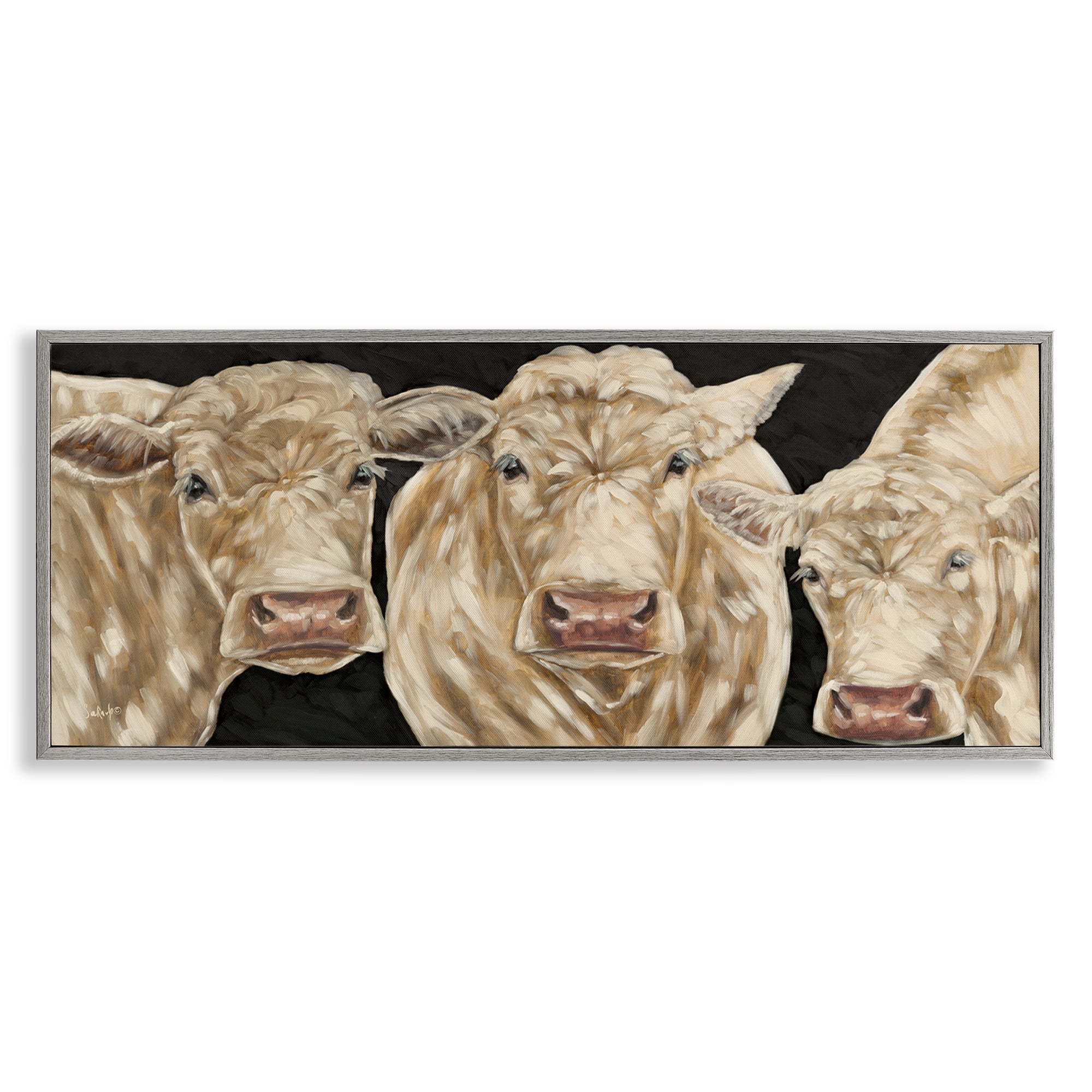 Stupell Industries Three Sheep on Black Animals Painting Gray Framed Art Print Wall Art, 30 x 13