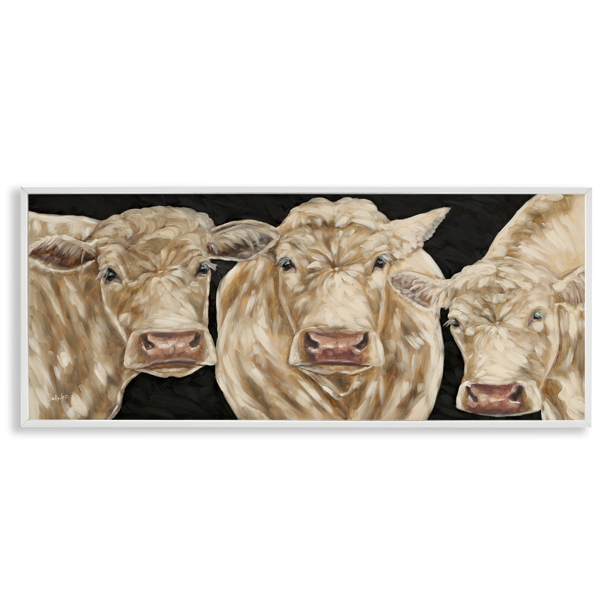 Stupell Industries Three Sheep on Black Animals Painting White Framed Art Print Wall Art, 30 x 13