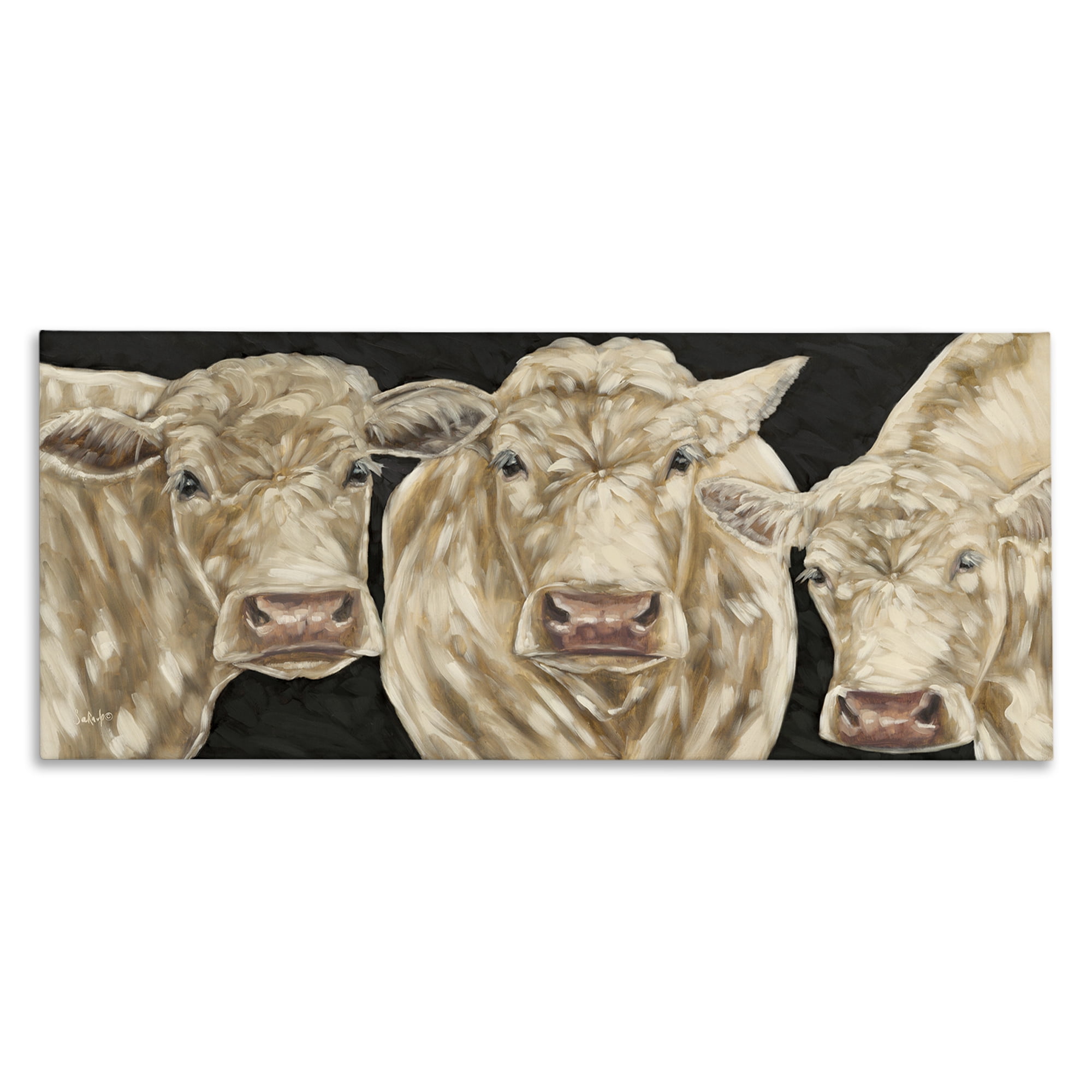Stupell Industries Three Sheep on Black Animals Painting Wrapped Canvas Art Print Wall Art, 30 x 13