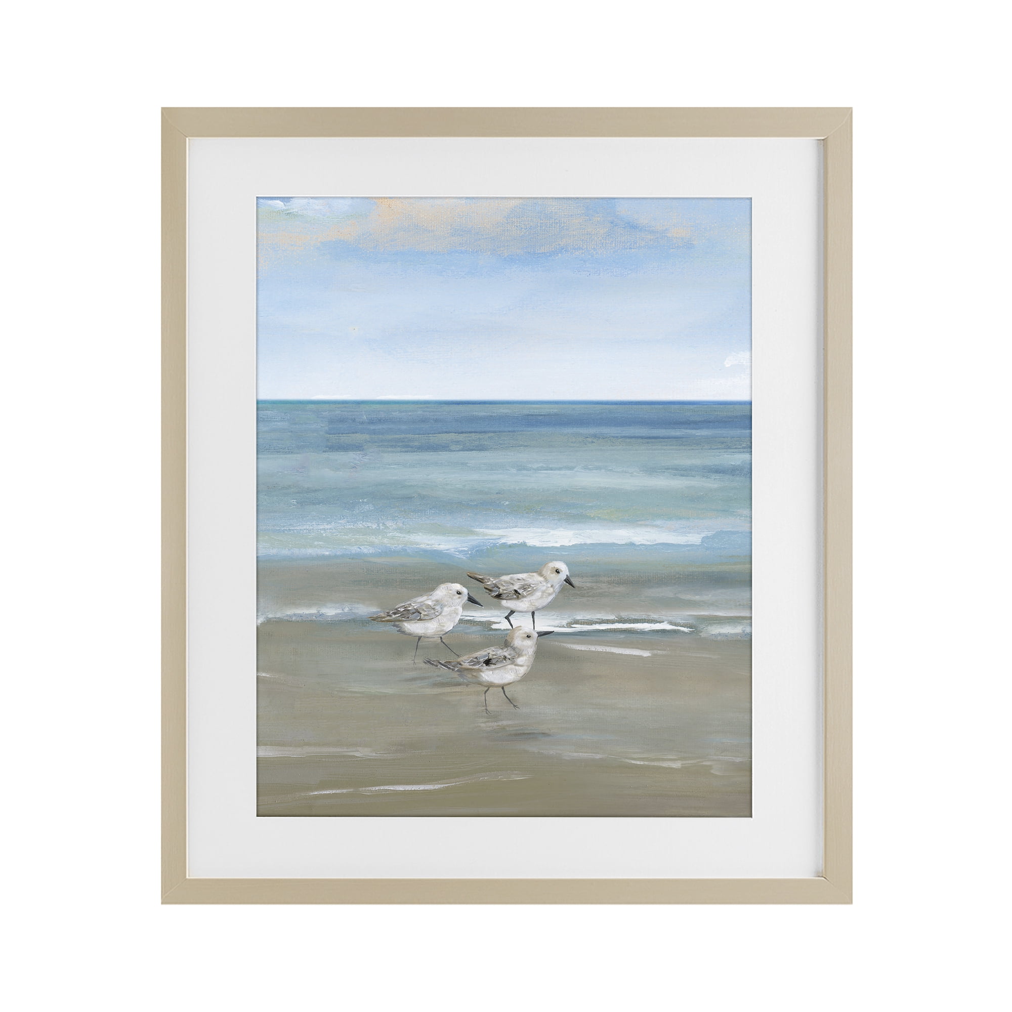 Stupell Industries Three Shorebirds & Gentle Waves Birch Framed Print Under Glass, design by Nan