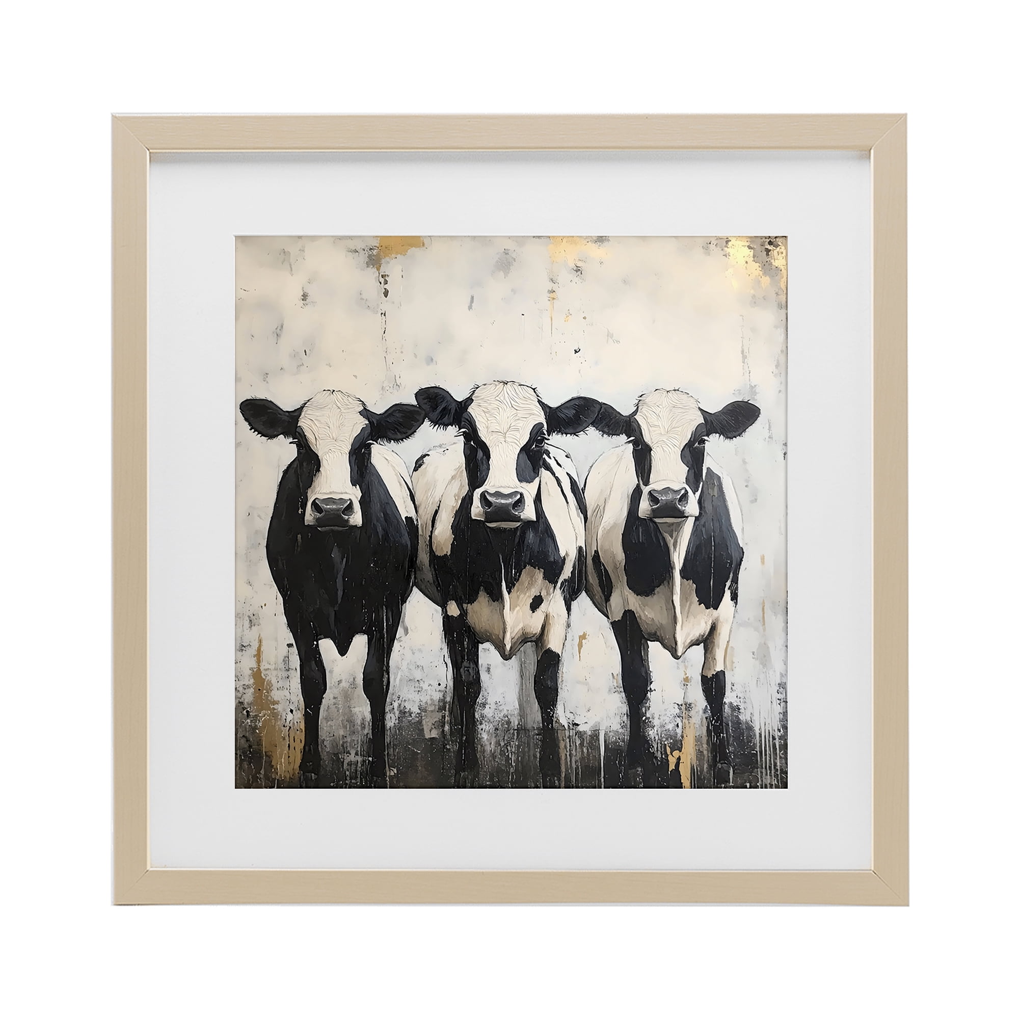 Stupell Industries Three Spotted Cows Birch Framed Print Under Glass, design by Creative Studio