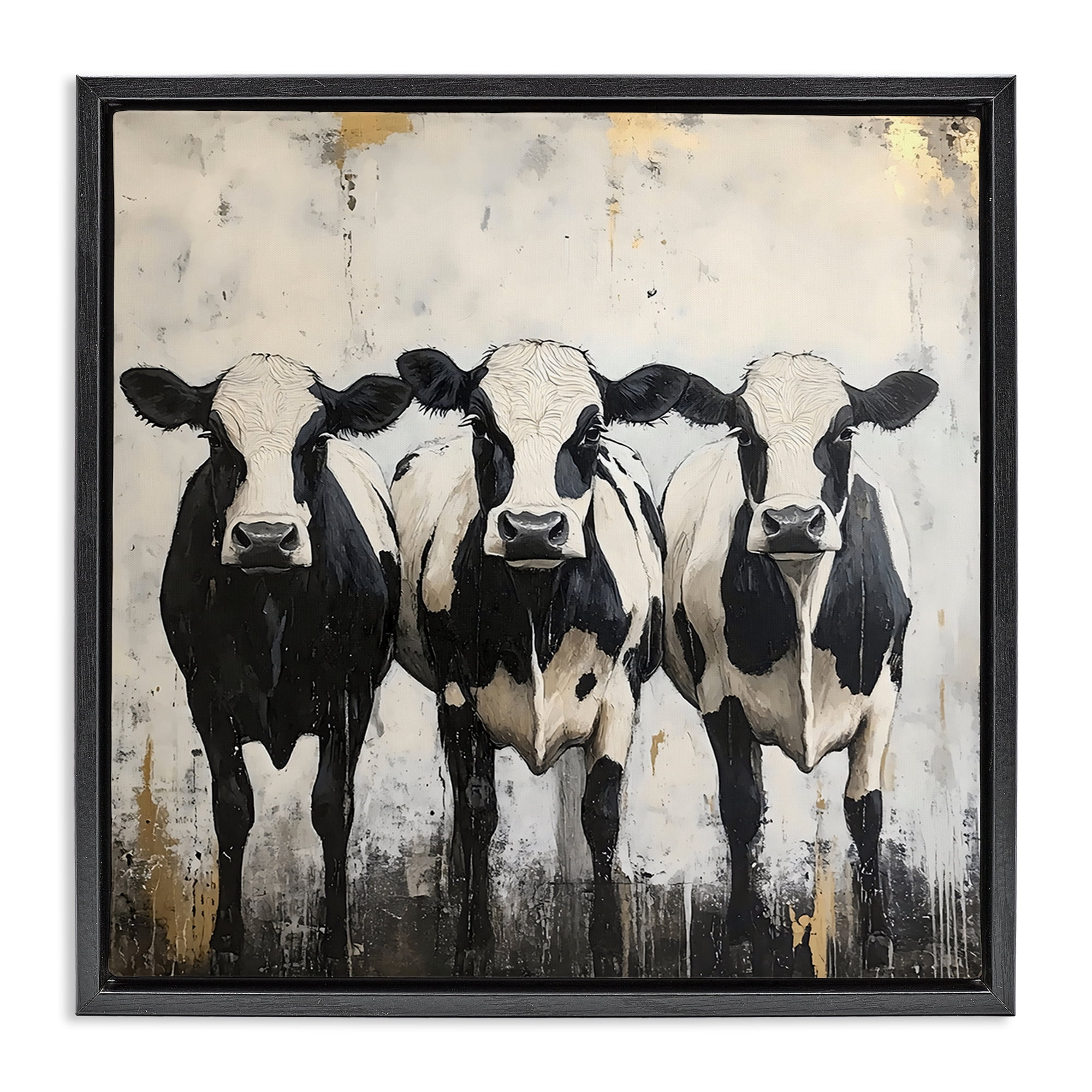 Stupell Industries Three Spotted Cows Black Framed Floater Canvas Wall Art, design by Creative Studio