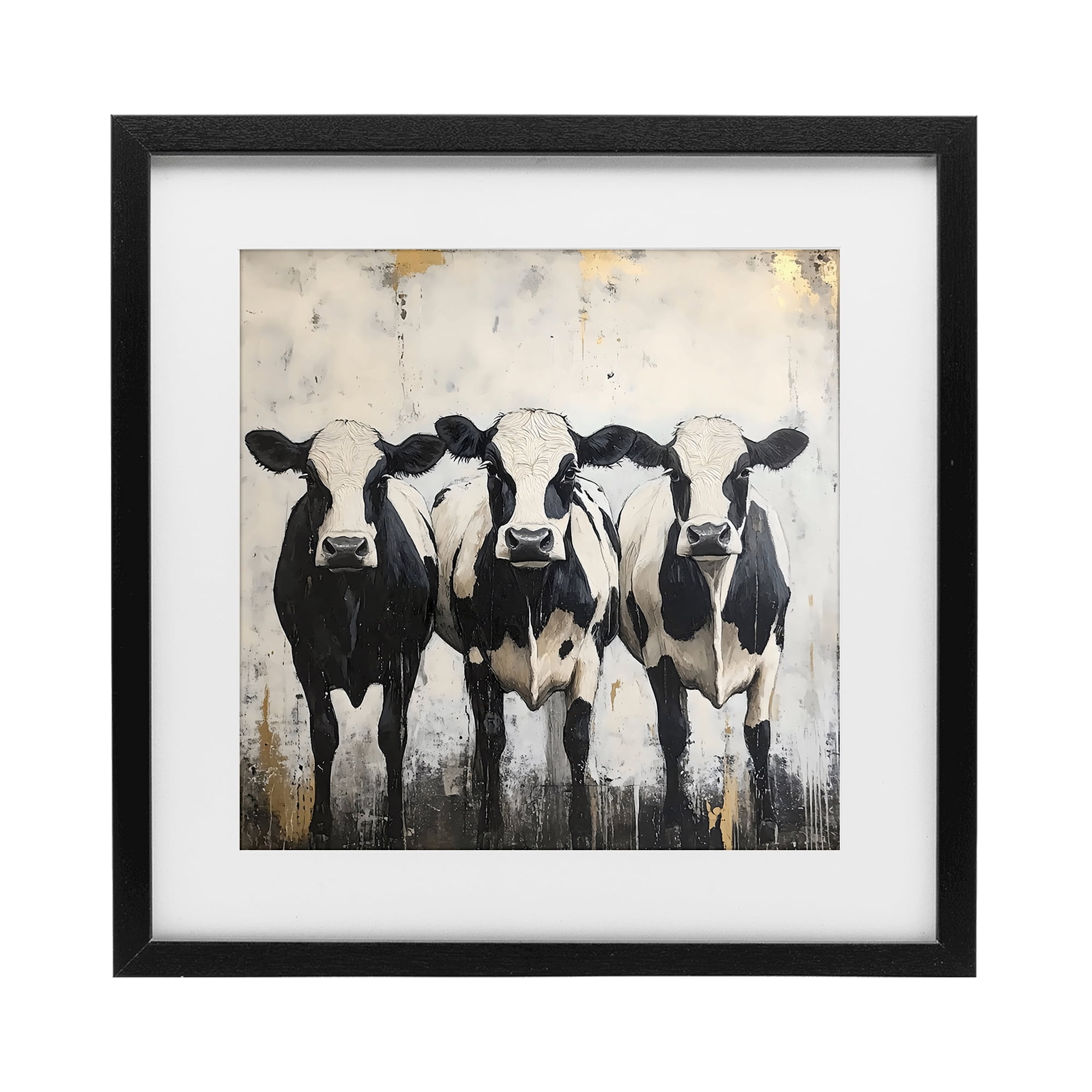 Stupell Industries Three Spotted Cows Black Framed Print Under Glass, design by Creative Studio