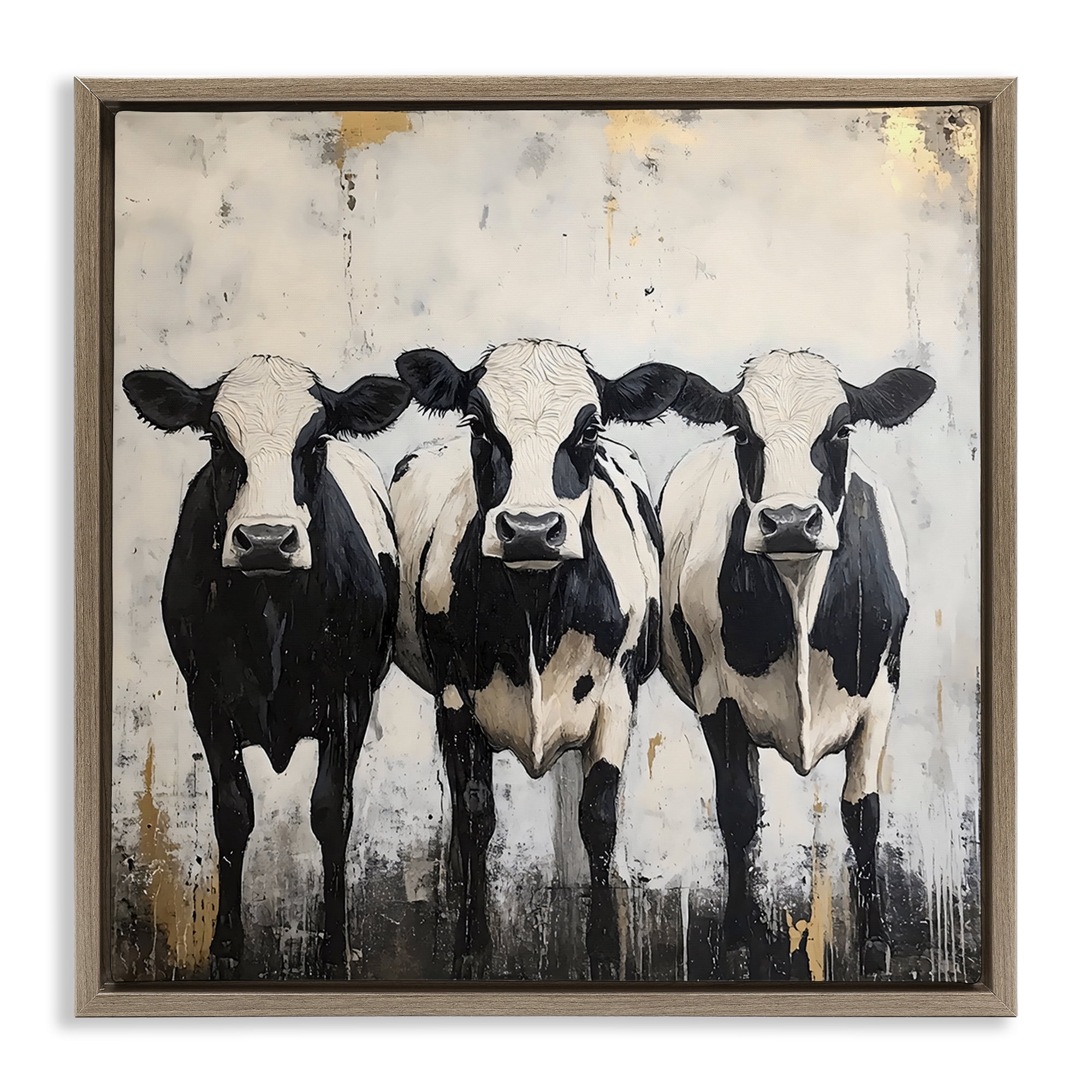 Stupell Industries Three Spotted Cows Brown Framed Floater Canvas Wall Art, design by Creative Studio