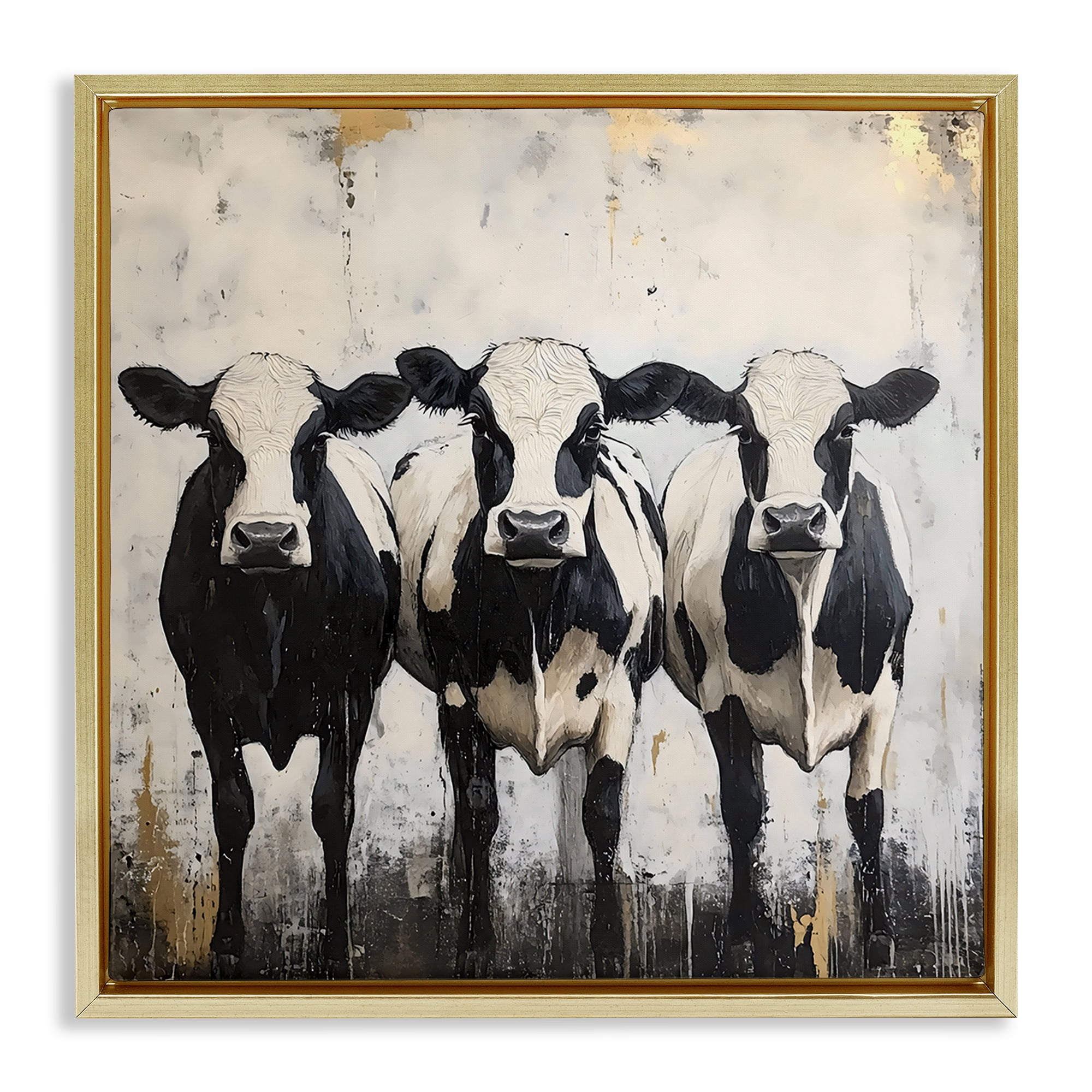 Stupell Industries Three Spotted Cows Gold Framed Floater Canvas Wall Art, design by Creative Studio