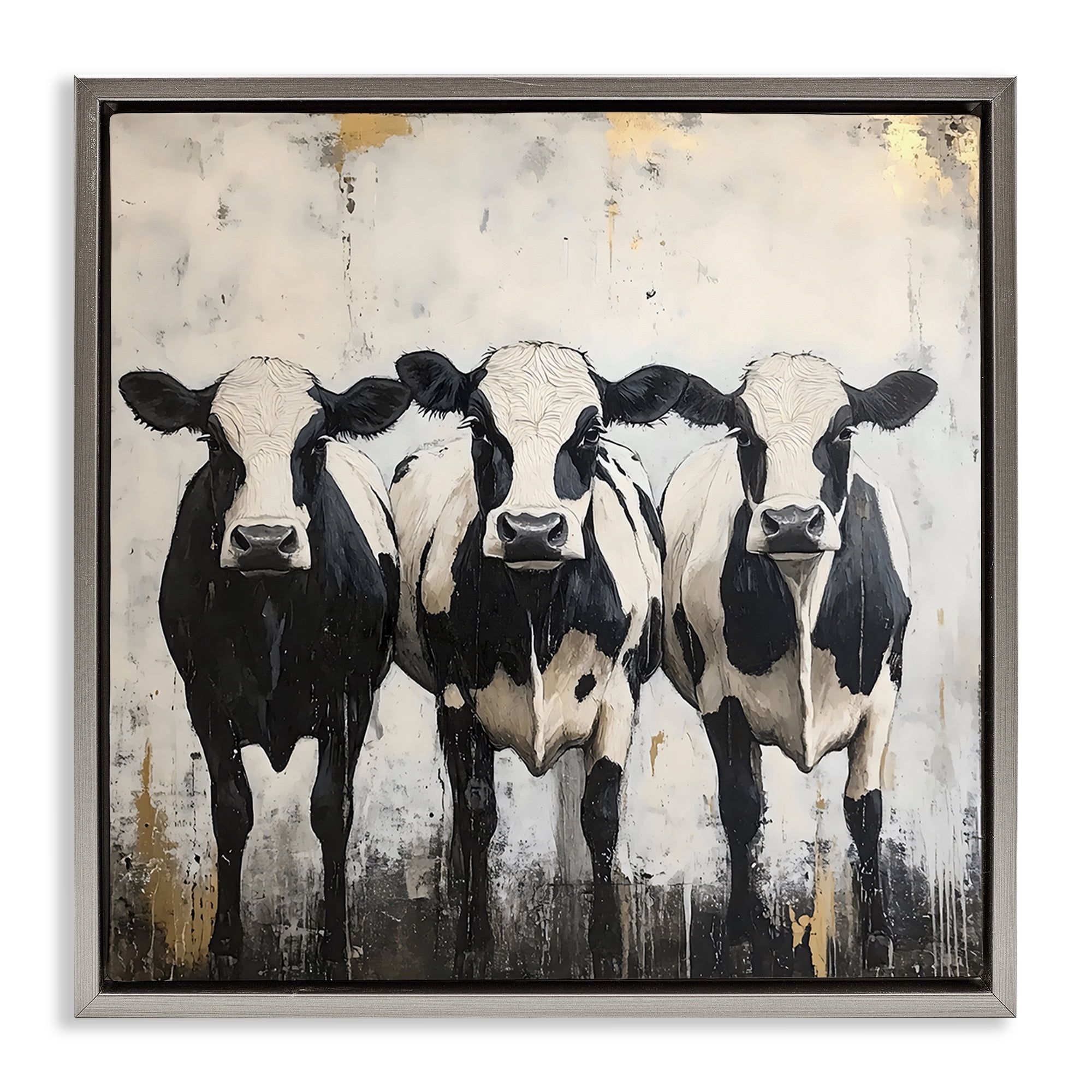 Stupell Industries Three Spotted Cows Gray Framed Floater Canvas Wall Art, design by Creative Studio