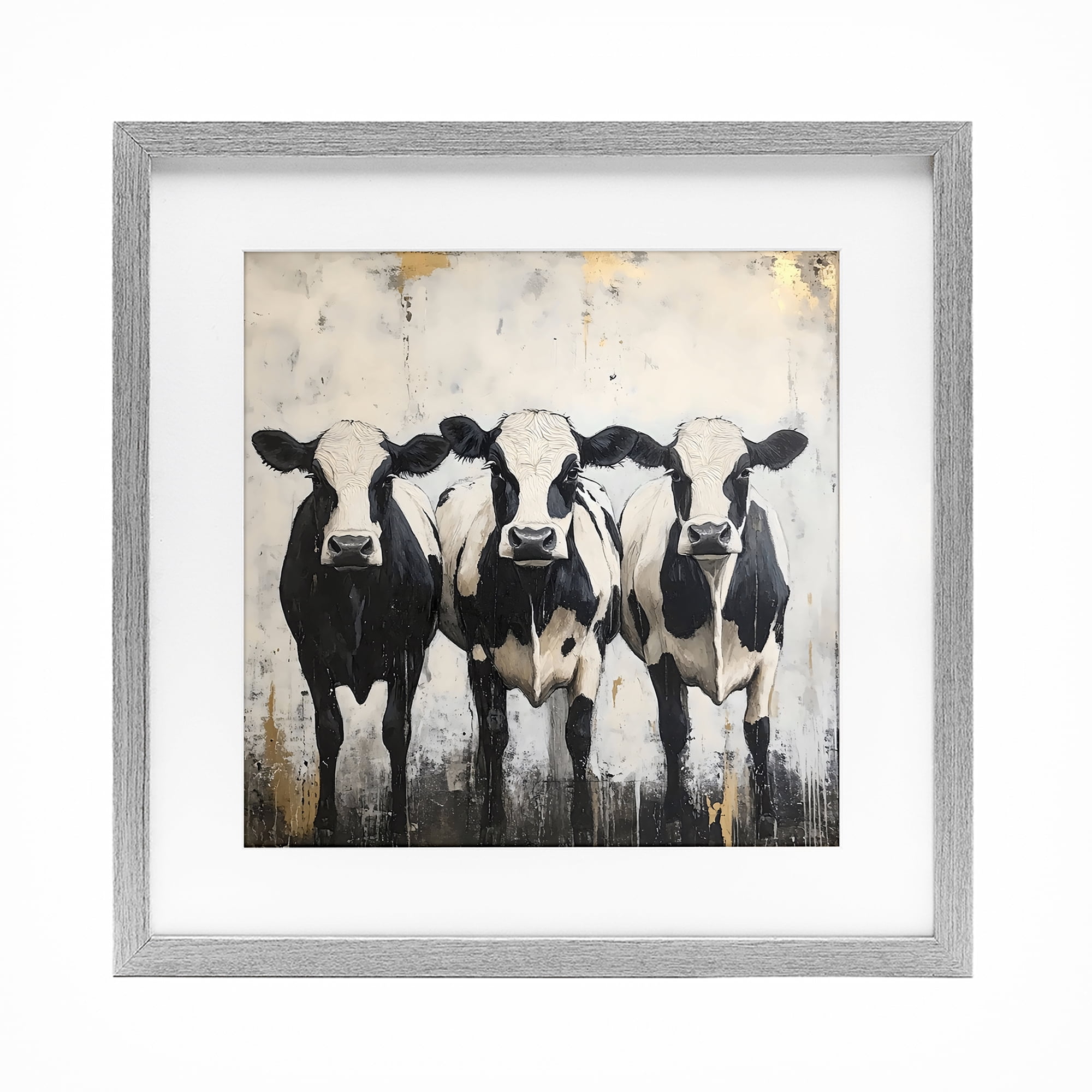 Stupell Industries Three Spotted Cows Gray Framed Print Under Glass, design by Creative Studio