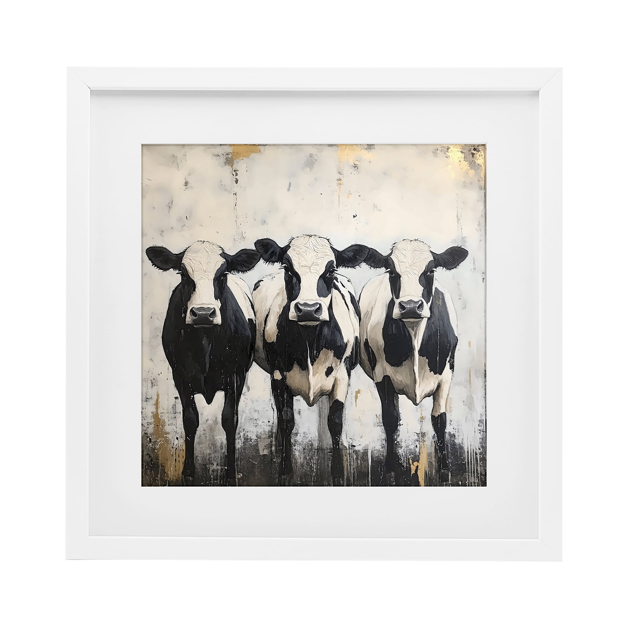 Stupell Industries Three Spotted Cows White Framed Print Under Glass, design by Creative Studio