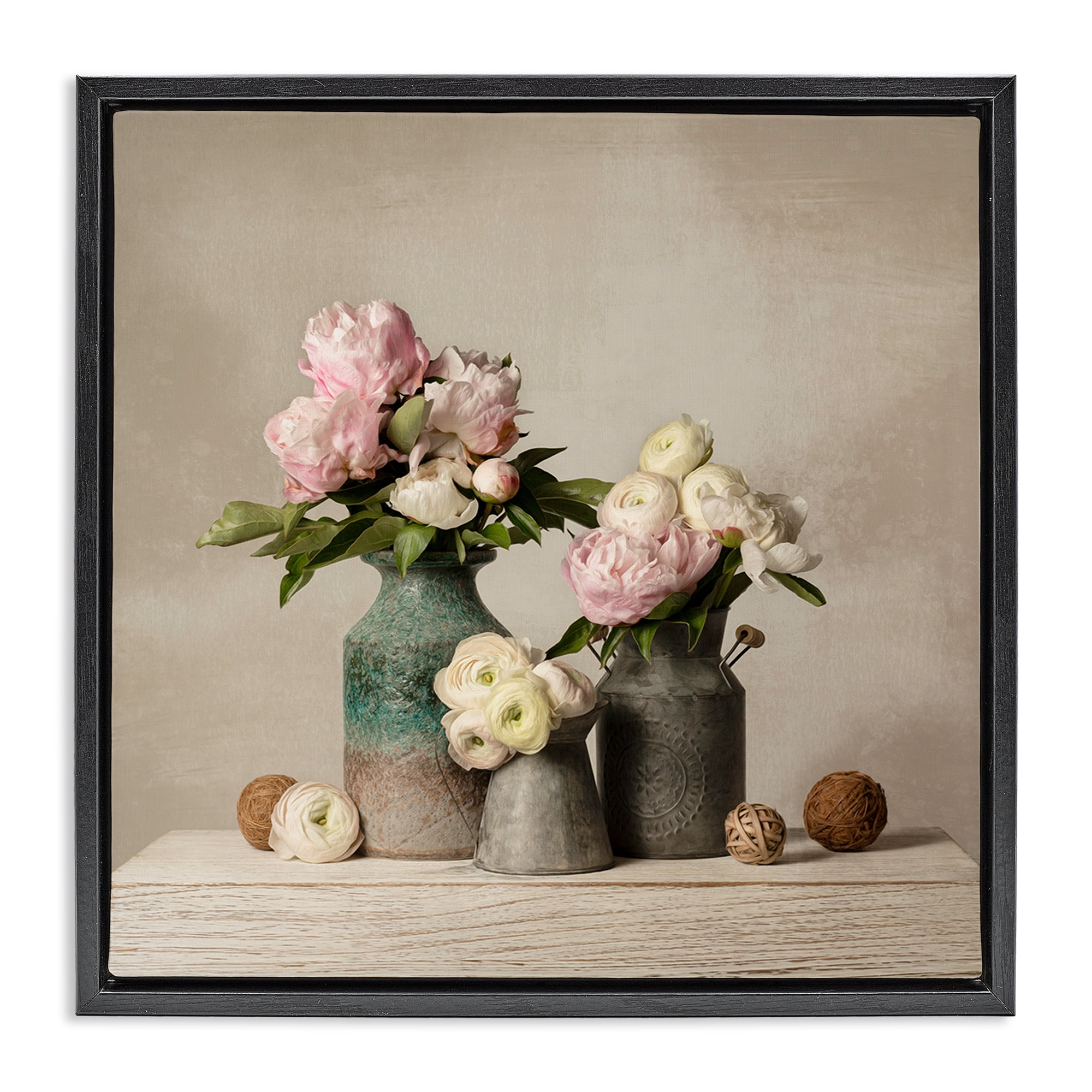 Stupell Industries Three Spring Blooms Plants & Flowers Painting Black Floater Framed Canvas Art Print Wall Art, 18 x 18