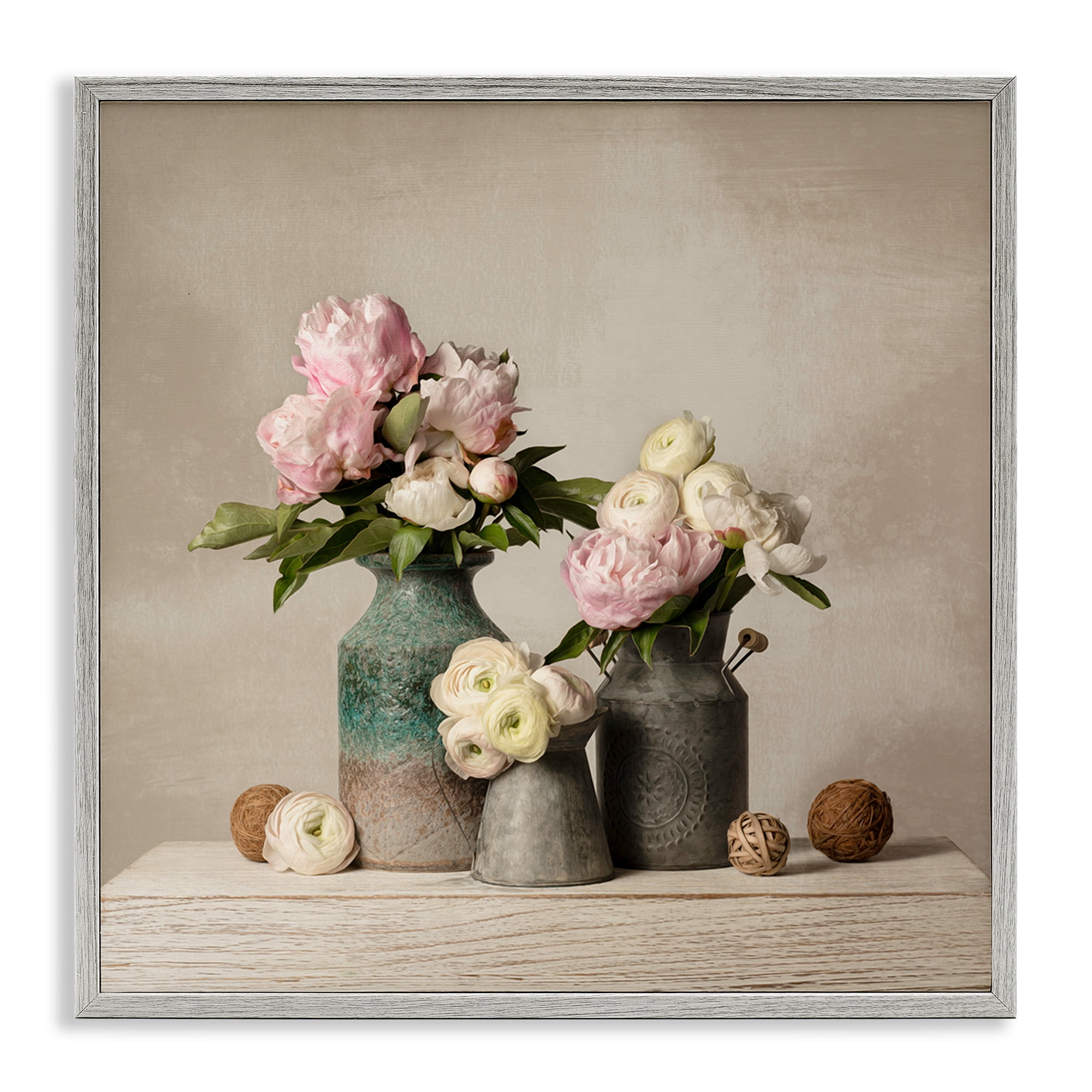 Stupell Industries Three Spring Blooms Plants & Flowers Painting Gray Framed Art Print Wall Art, 12 x 12