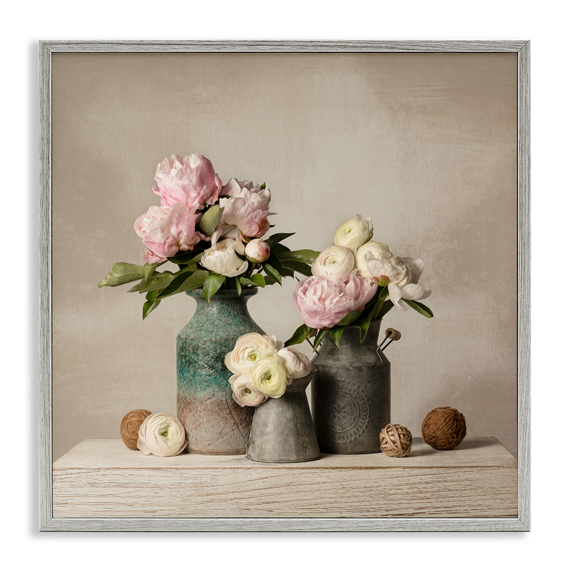 Stupell Industries Three Spring Blooms Plants & Flowers Painting Gray Framed Art Print Wall Art, 24 x 24