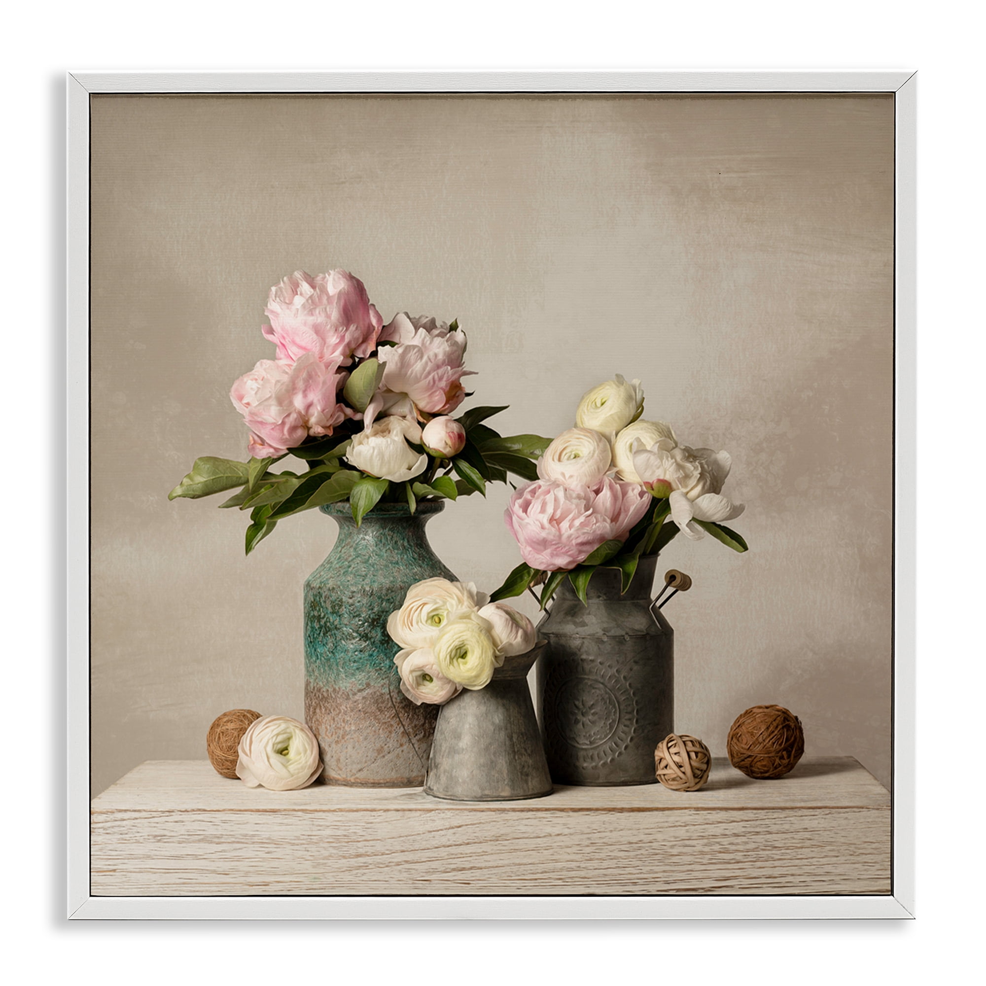 Stupell Industries Three Spring Blooms Plants & Flowers Painting White Framed Art Print Wall Art, 24 x 24