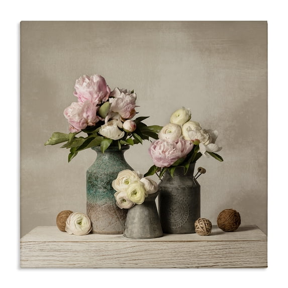 Stupell Industries Three Spring Blooms Plants & Flowers Painting Wrapped Canvas Art Print Wall Art, 17 x 17
