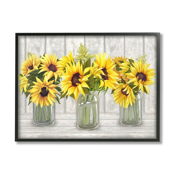 Stupell Industries Three Sunflower Bouquets Country Planks Still Life Graphic Art Black Framed Art Print Wall Art, Design by Ziwei Li