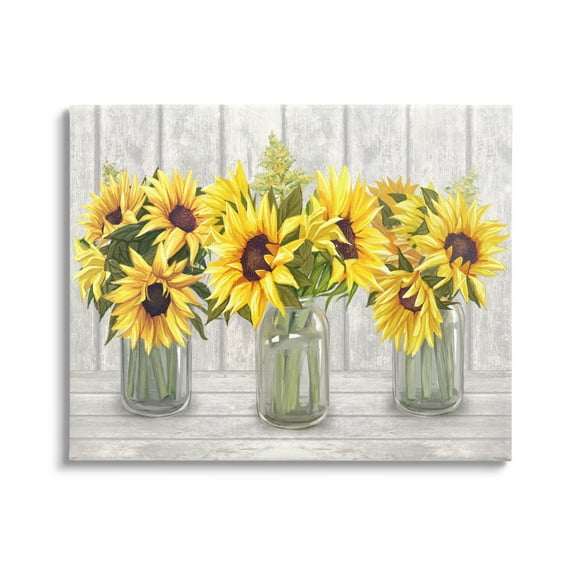 Stupell Industries Three Sunflower Bouquets Country Planks Still Life Graphic Art Gallery Wrapped Canvas Print Wall Art, Design by Ziwei Li