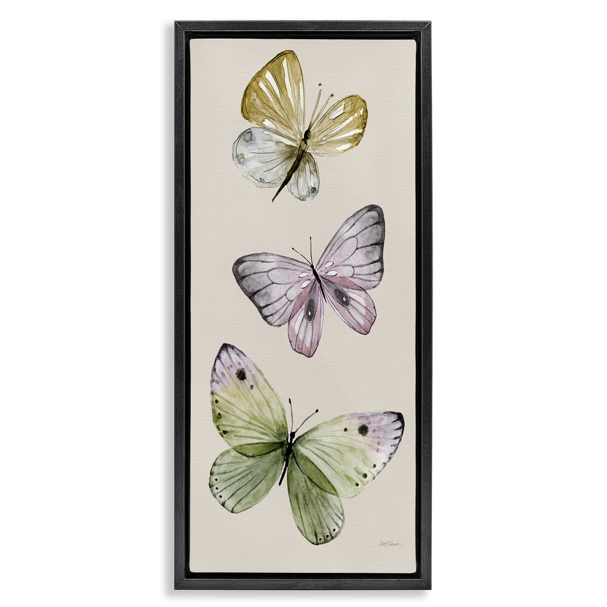 Stupell Industries Three Timeless Butterflies Animals & Insects Painting Black Floater Framed Canvas Art Print Wall Art, 15 x 31