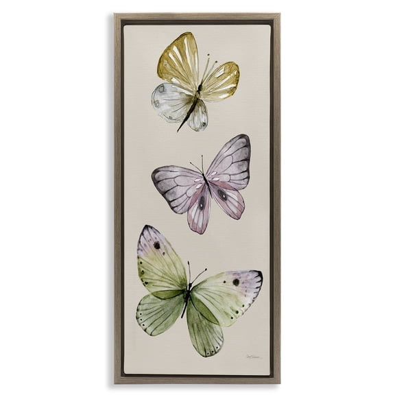 Stupell Industries Three Timeless Butterflies Animals & Insects Painting Brown Floater Framed Canvas Art Print Wall Art, 11 x 25