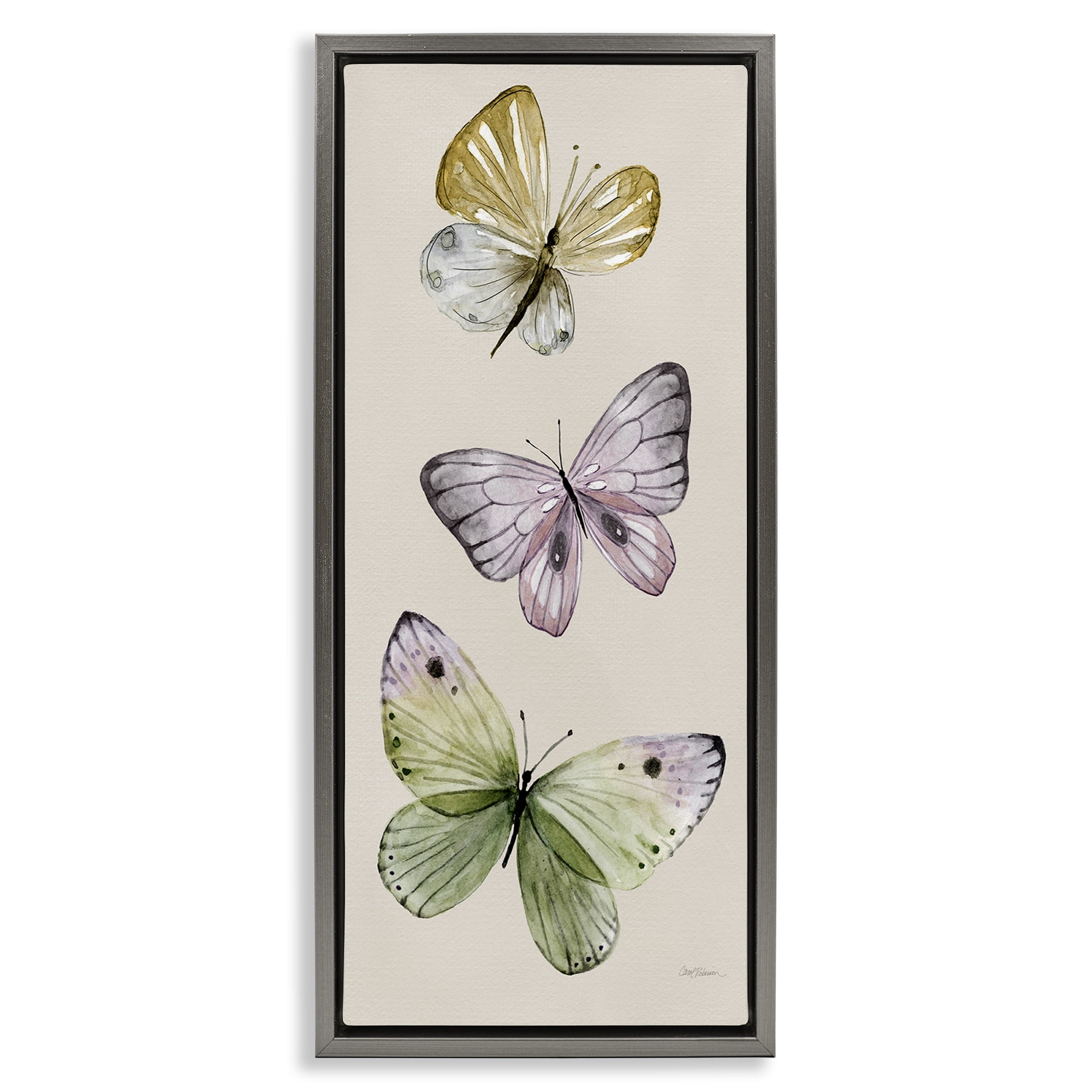 Stupell Industries Three Timeless Butterflies Animals & Insects Painting Gray Floater Framed Canvas Art Print Wall Art, 11 x 25