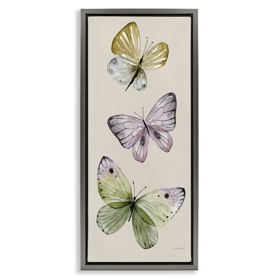 Stupell Industries Traditional Three Timeless Butterflies Gray Floating Frame Canvas Art, 11 x 25, by Carol Robinson