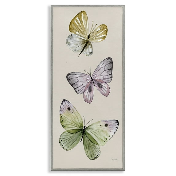 Stupell Industries Three Timeless Butterflies Animals & Insects Painting Gray Framed Art Print Wall Art, 10 x 24