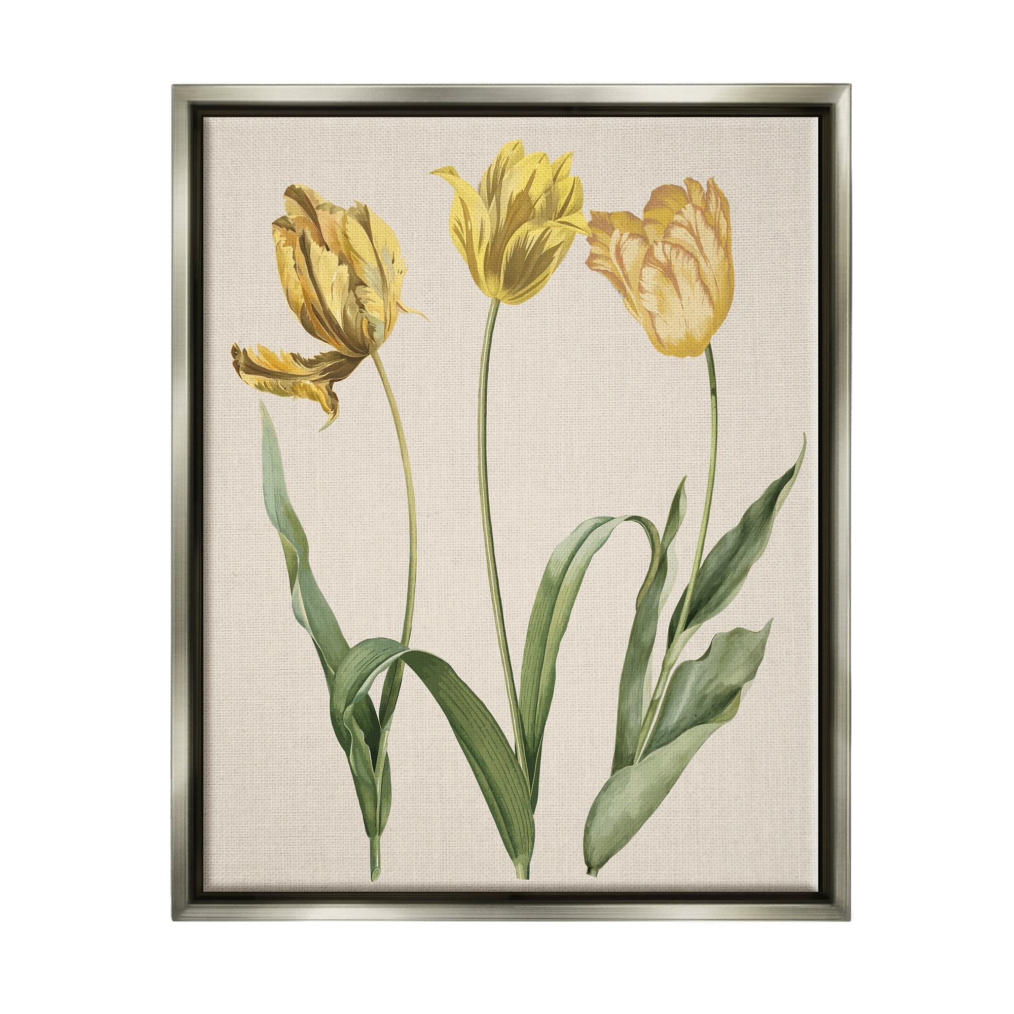 Stupell Industries Three Tulip Sprigs Botanical & Floral Painting Gray Floater Framed Canvas Art Print Wall Art, 17 x 21