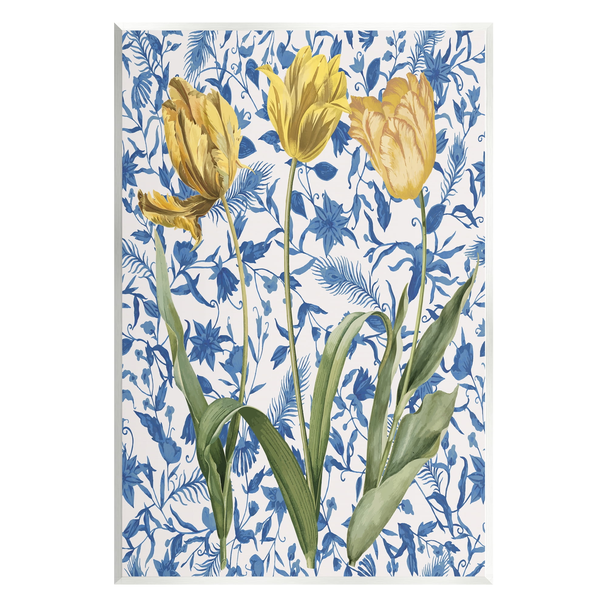Stupell Industries Three Tulips on Toile Botanical & Floral Painting Unframed Art Print Wall Art, 10 x 15