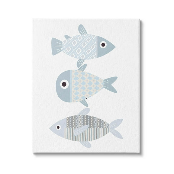 Stupell Industries Three Whimsical Patterned Fish Sea Life Graphic Art Gallery Wrapped Canvas Print Wall Art, Design by Kim Allen