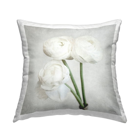 Stupell Industries Three White Peony Blooms Printed Throw Pillow Design by Jennifer Rigsby