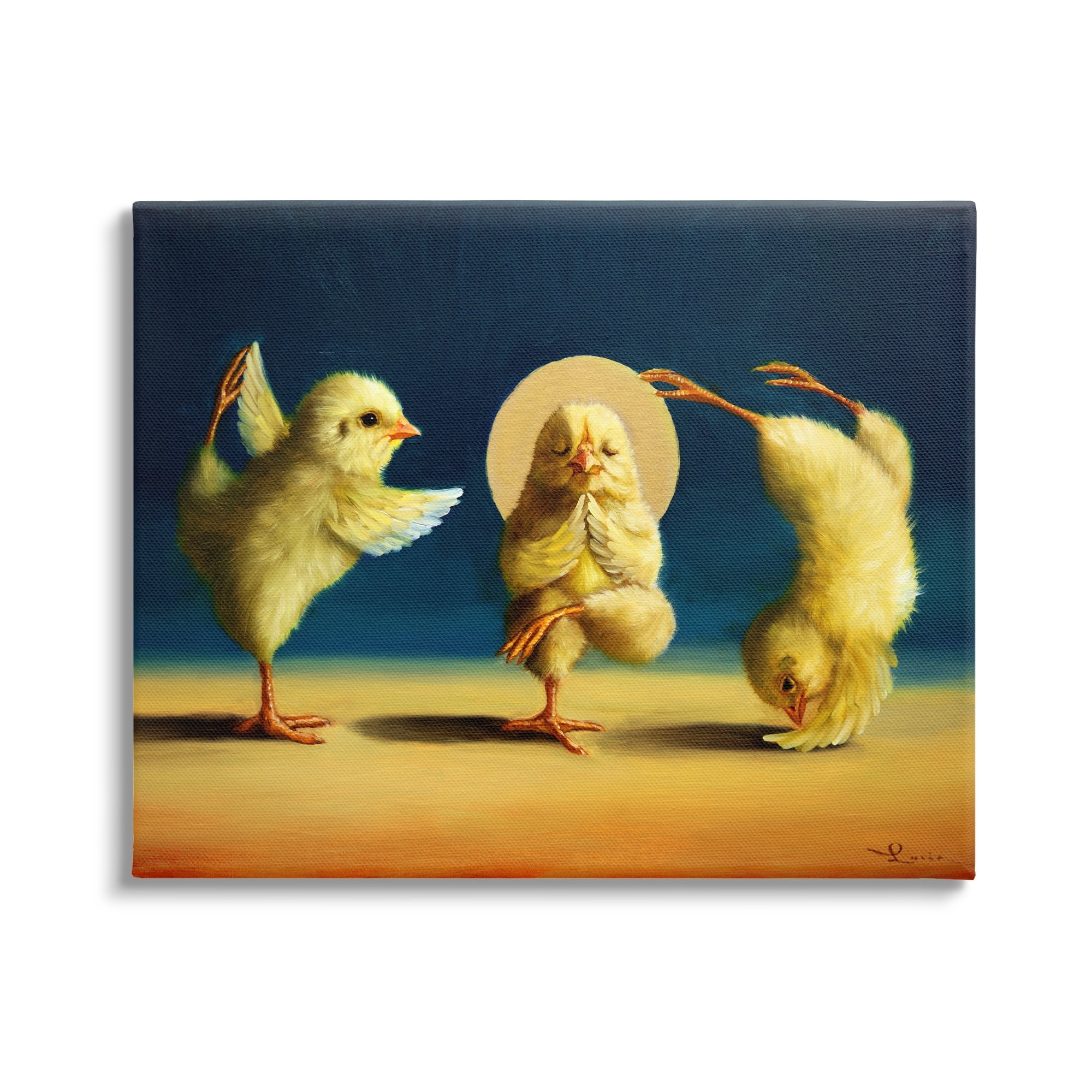 Stupell Industries Three Yellow Chicks Sunset Yoga Stretching Meditating Canvas Wall Art, 30 x 24, Design by Lucia Heffernan