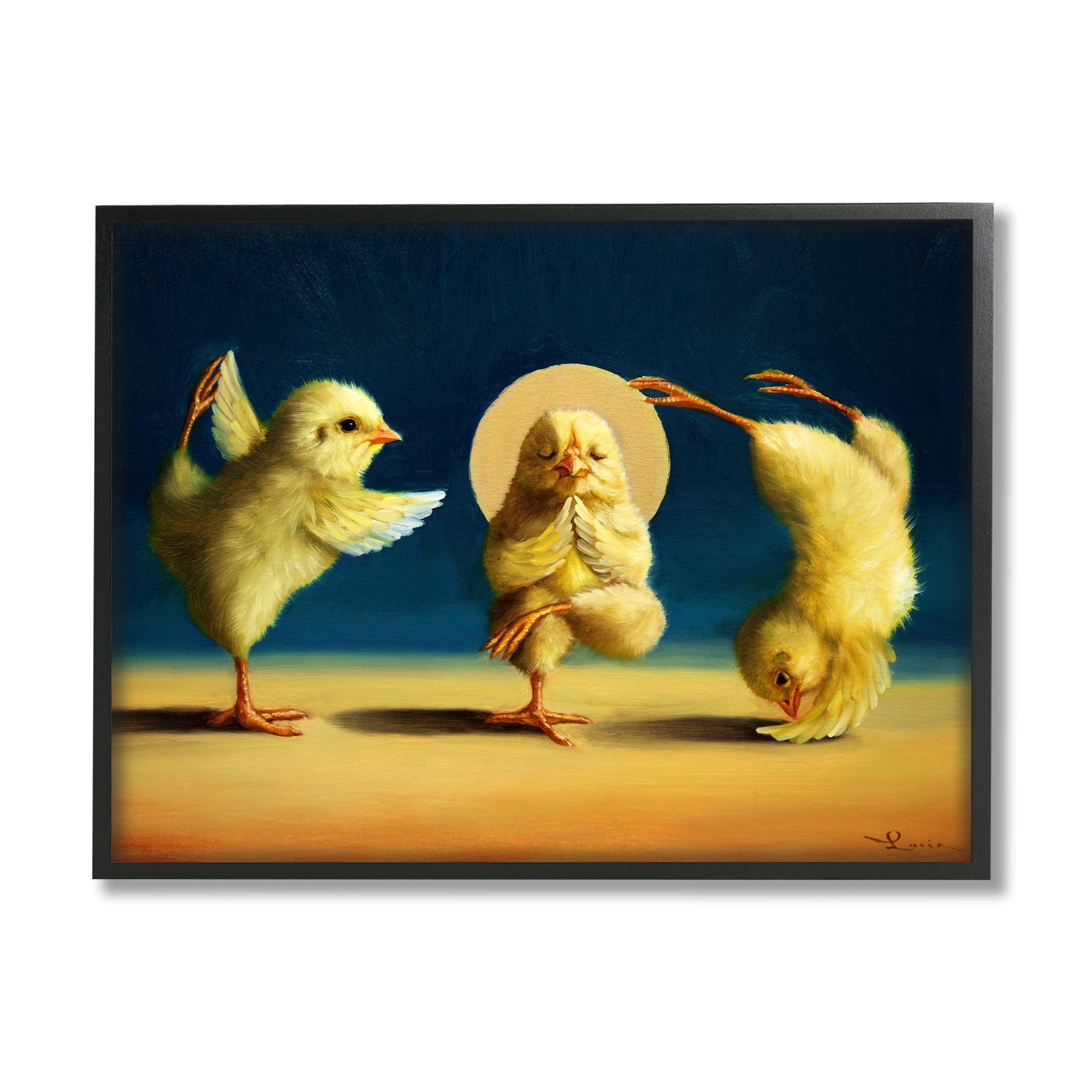 Stupell Industries Three Yellow Chicks Sunset Yoga Stretching Meditating Framed Wall Art, 30 x 24, Design by Lucia Heffernan