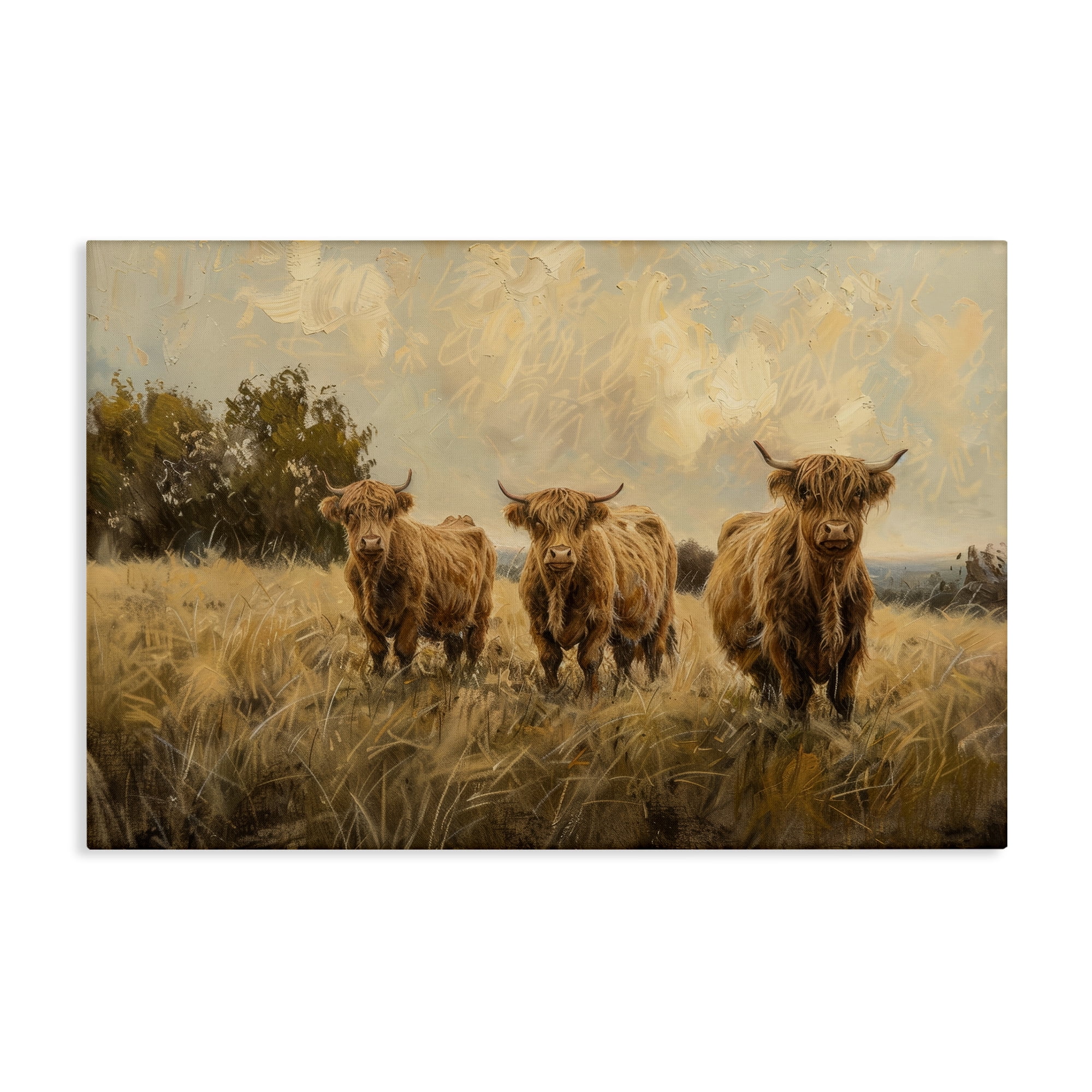Stupell Industries Three's A Party Cattle Animals & Insects Painting Gallery Wrapped Canvas Art Print Wall Art, 24 x 16
