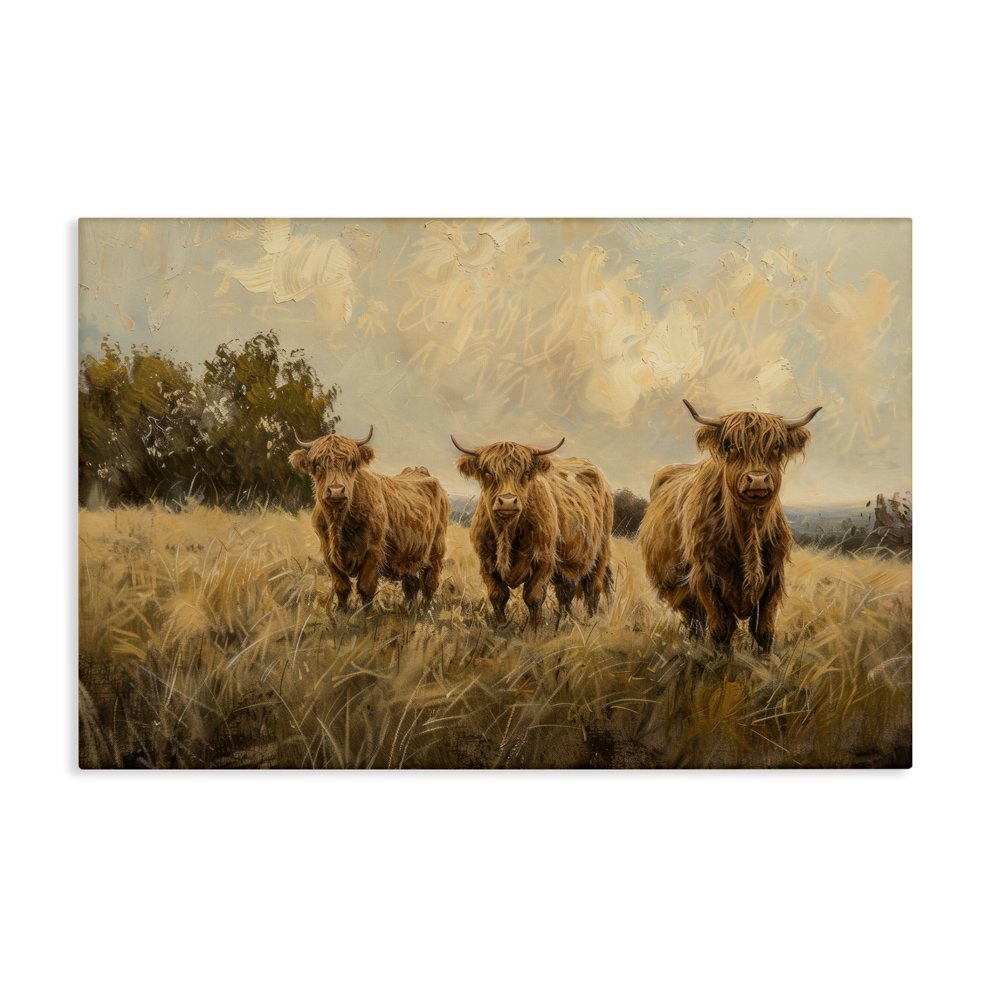 Stupell Industries Three's A Party Cattle Animals & Insects Painting Gallery Wrapped Canvas Art Print Wall Art, 36 x 24