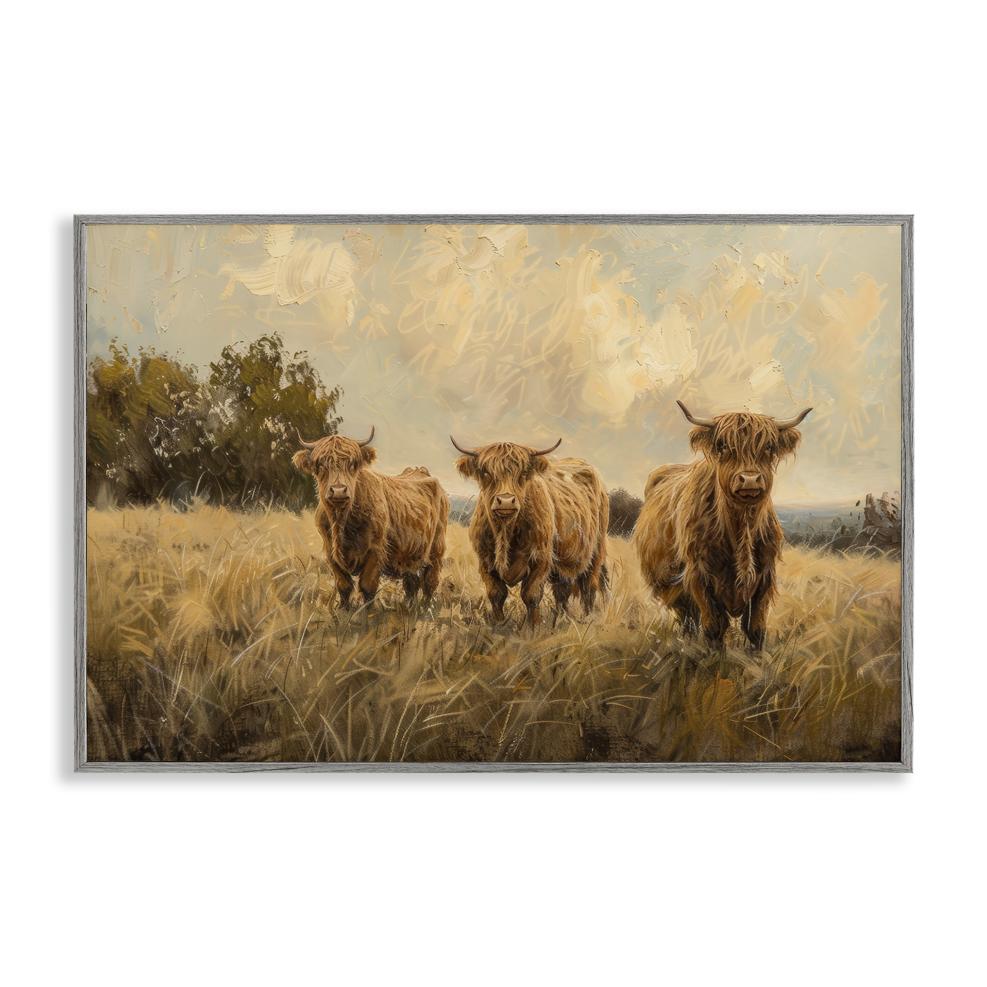 Stupell Industries Three's A Party Cattle Animals & Insects Painting Gray Framed Art Print Wall Art, 18 x 12