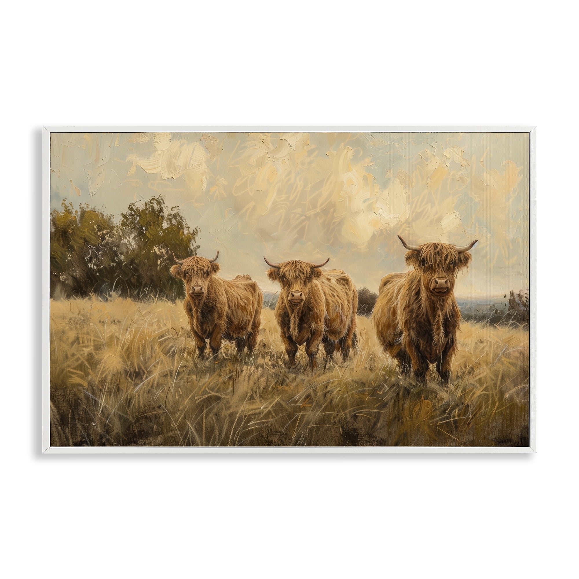 Stupell Industries Three's A Party Cattle Animals & Insects Painting White Framed Art Print Wall Art, 18 x 12