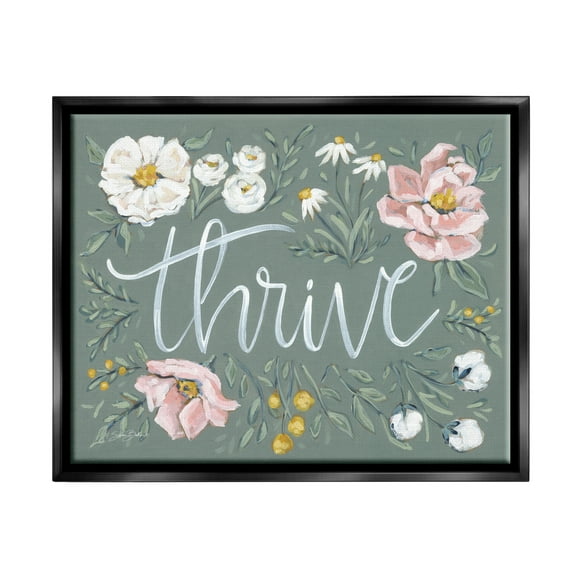 Stupell Industries Thrive Floral Border Botanical & Floral Painting Black Floater Framed Art Print Wall Art, 21 x 17