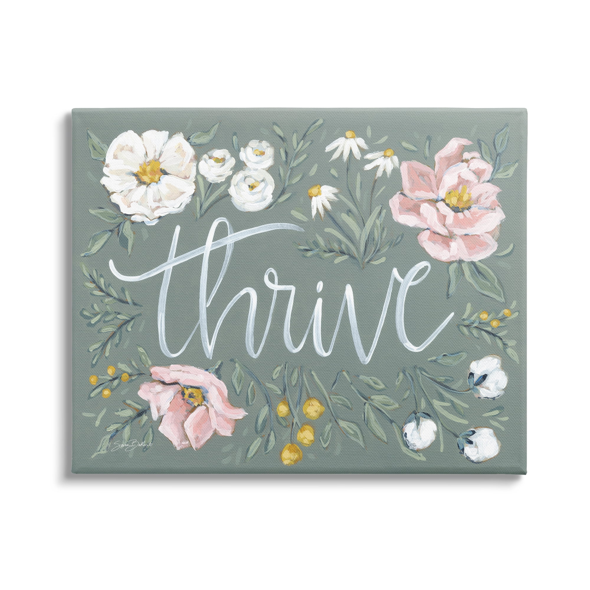 Stupell Industries Thrive Floral Border Botanical & Floral Painting Gallery Wrapped Canvas Print Wall Art, 30 x 24