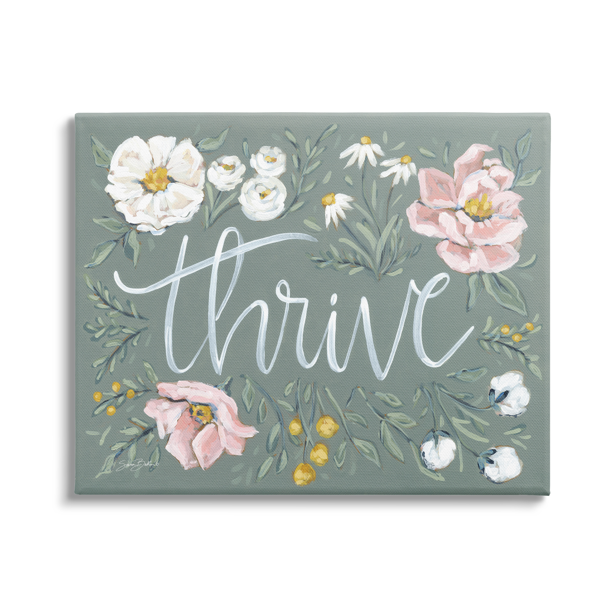 Stupell Industries Thrive Floral Border Botanical & Floral Painting Gallery Wrapped Canvas Print Wall Art, 48 x 36
