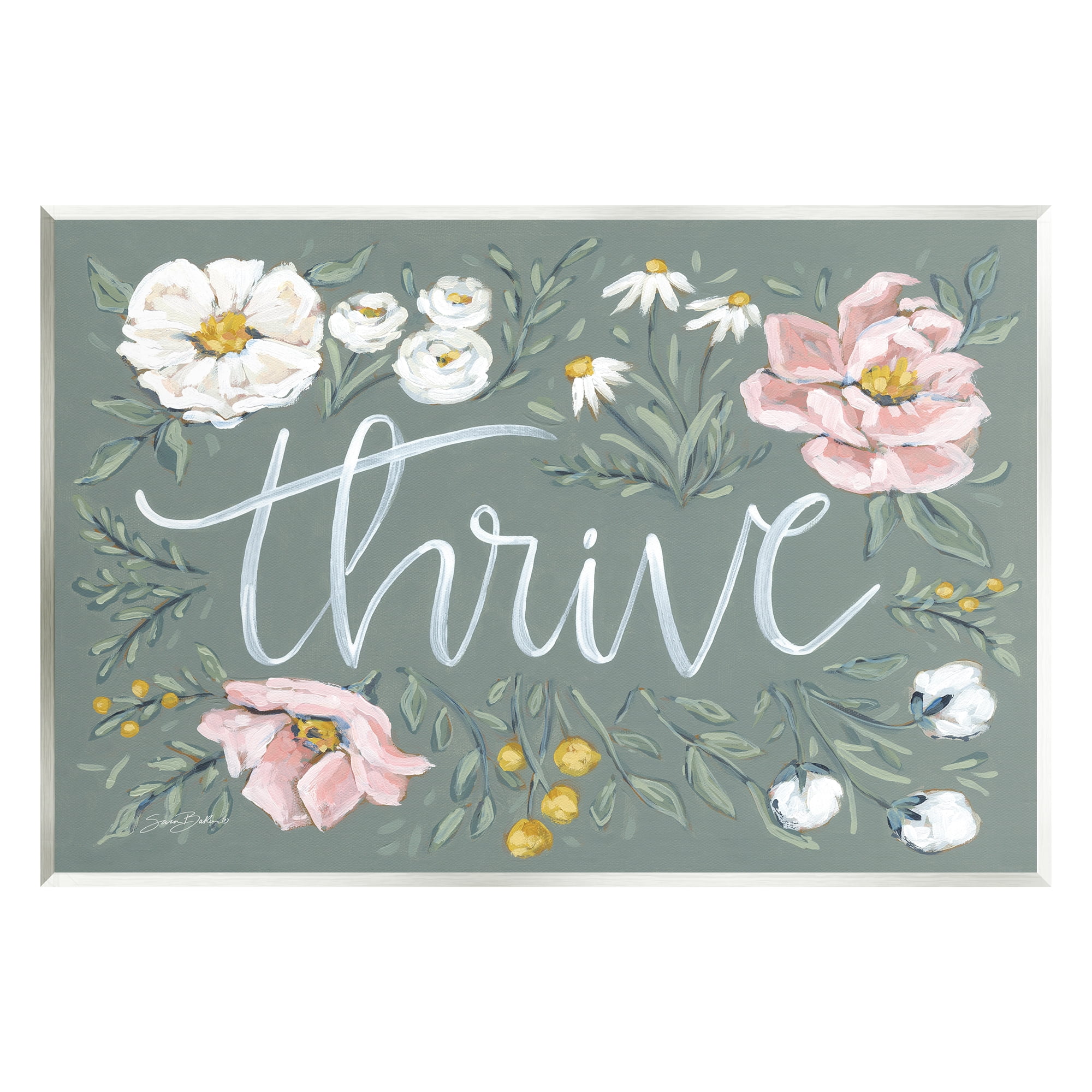 Stupell Industries Thrive Floral Border Botanical & Floral Painting Unframed Art Print Wall Art, 19 x 13