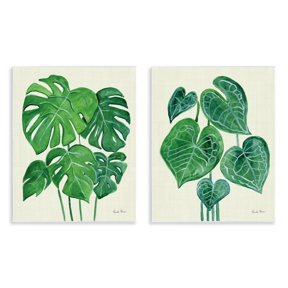 Stupell Industries Thriving Detailed Monstera Leaves Plants & Flowers Painting Unframed Art Print Wall Art, 11 x 14, Set of 2