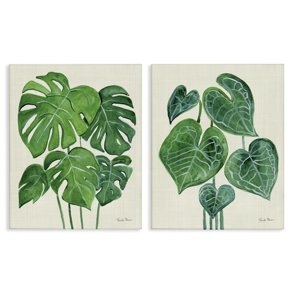 Stupell Industries Thriving Detailed Monstera Leaves Plants & Flowers Painting Wrapped Canvas Art Print Wall Art, 16 x 20, Set of 2