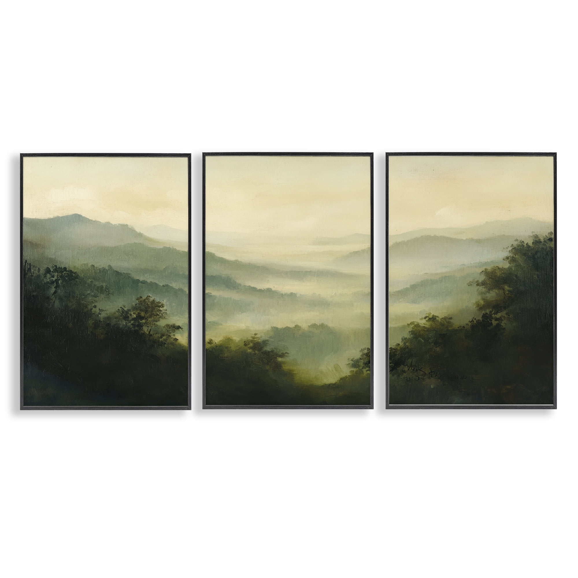 Stupell Industries Through The Haze Mountain Panorama 3 Piece Black Framed Giclee Art Set, design by Petal Prints Design