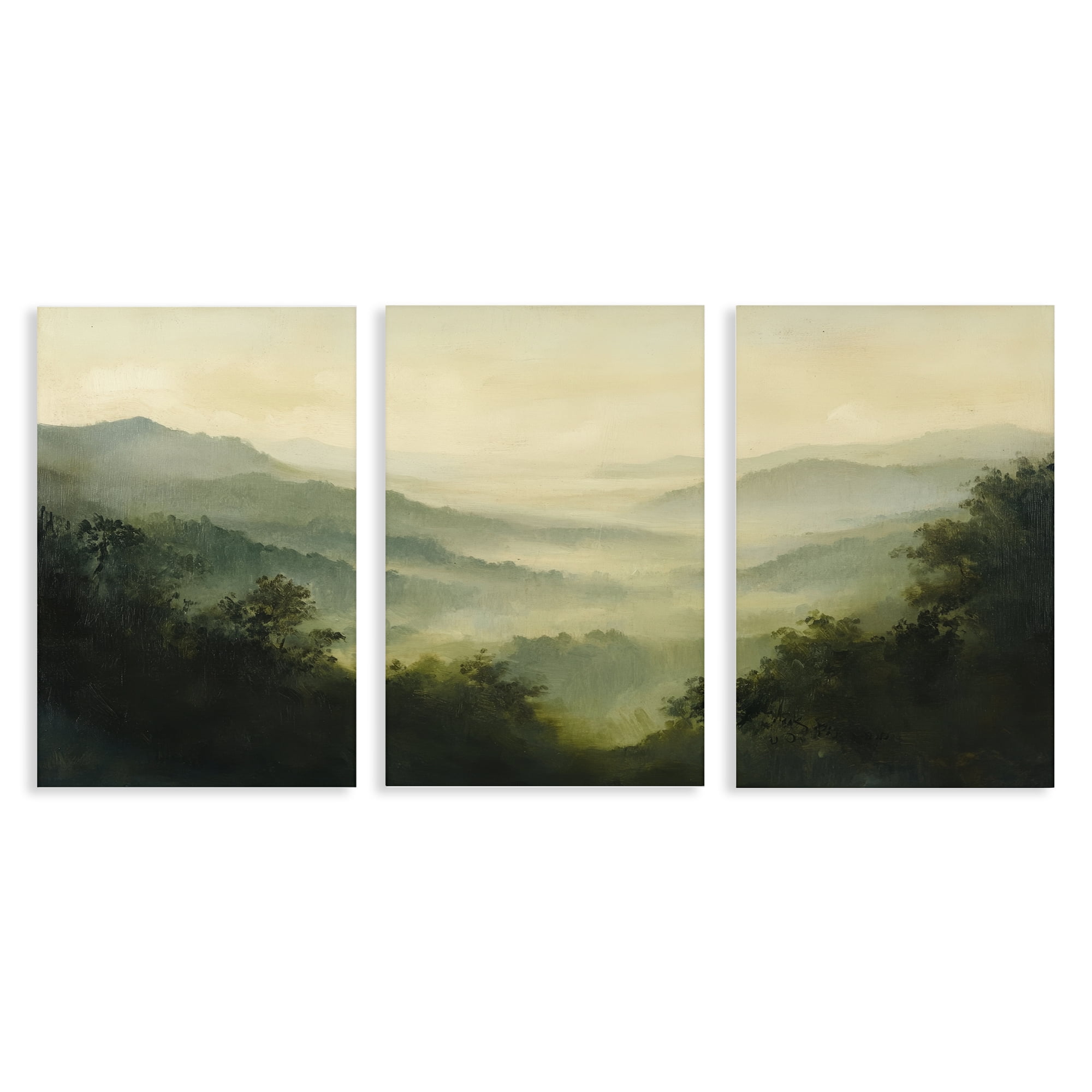 Stupell Industries Through The Haze Mountain Panorama 3 Piece Canvas Wall Art Set, design by Petal Prints Design