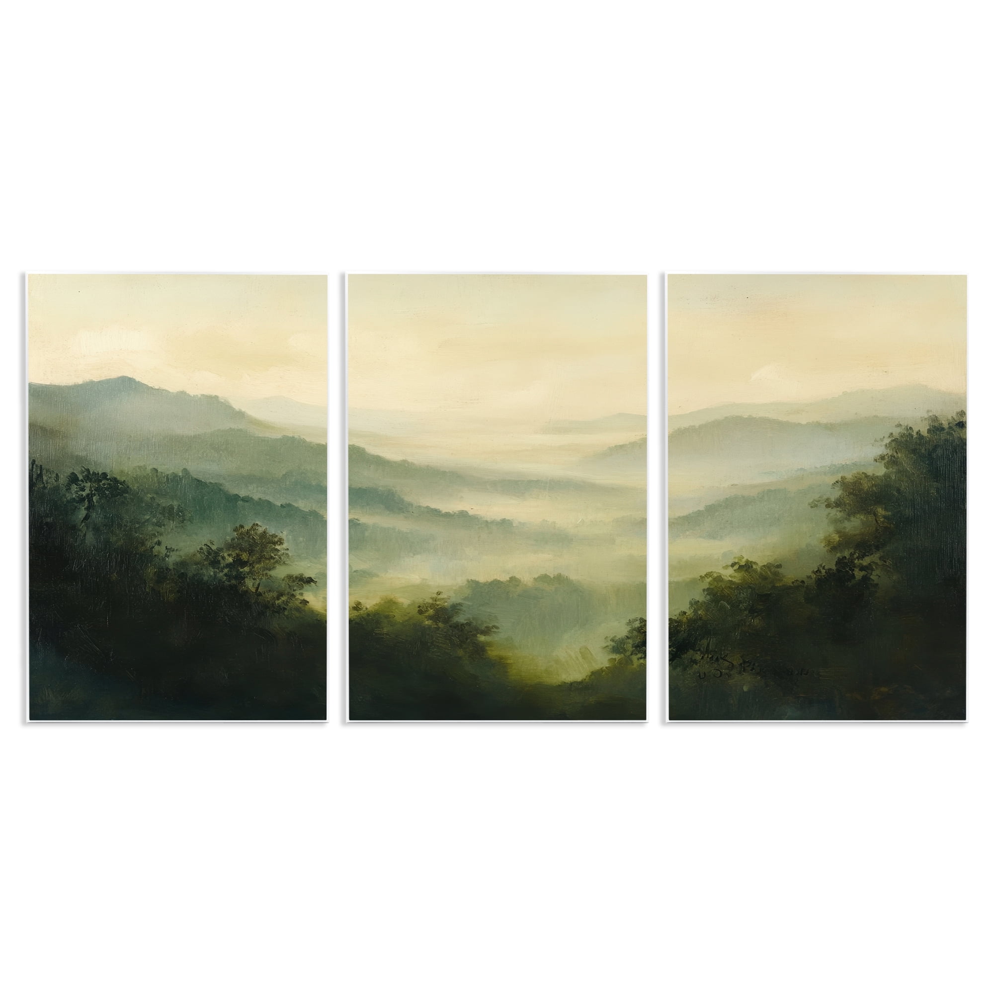 Stupell Industries Through The Haze Mountain Panorama 3 Piece Wall Plaque Art Set, design by Petal Prints Design