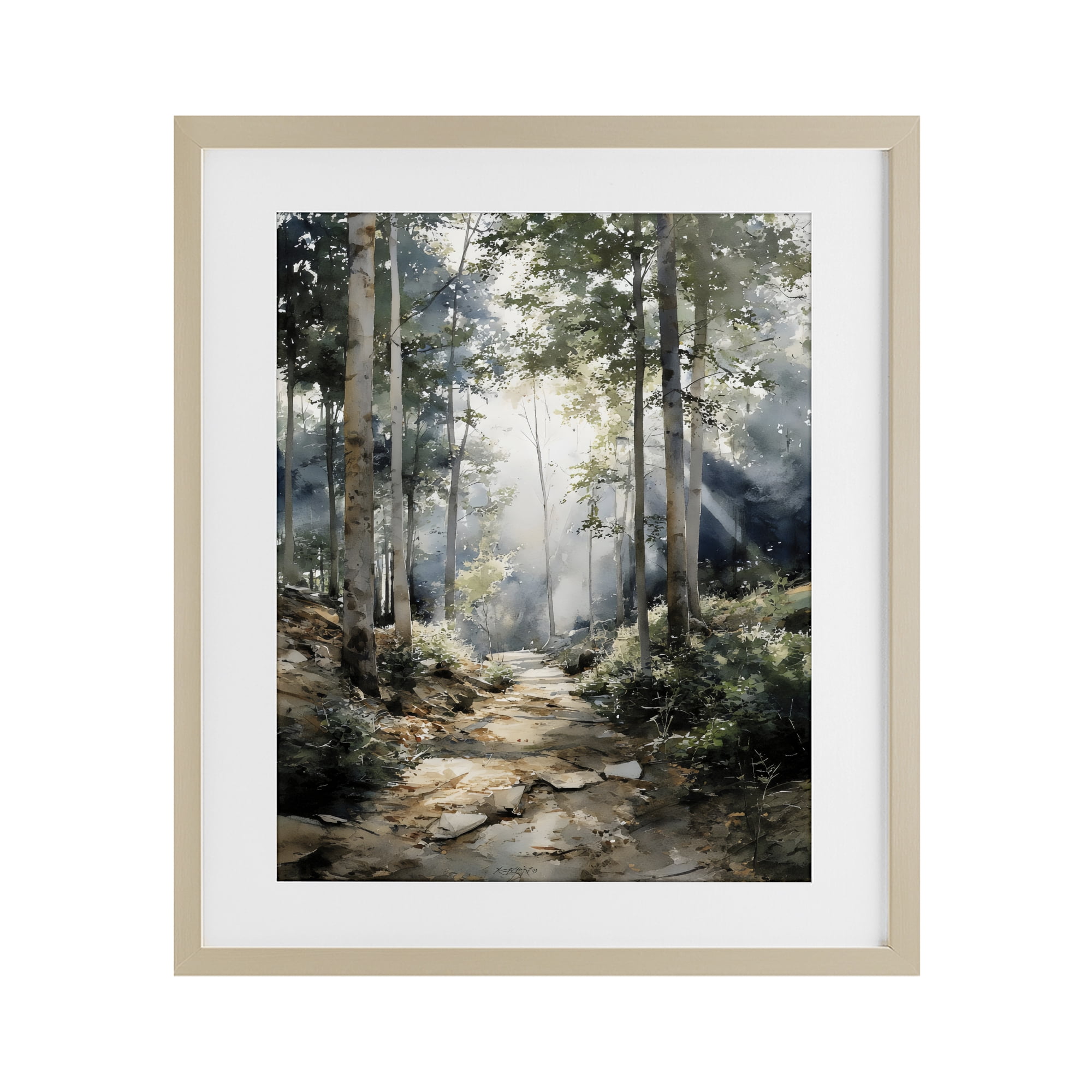 Stupell Industries Through The Woods Pathway Birch Framed Print Under Glass, design by Franklyn Gregory