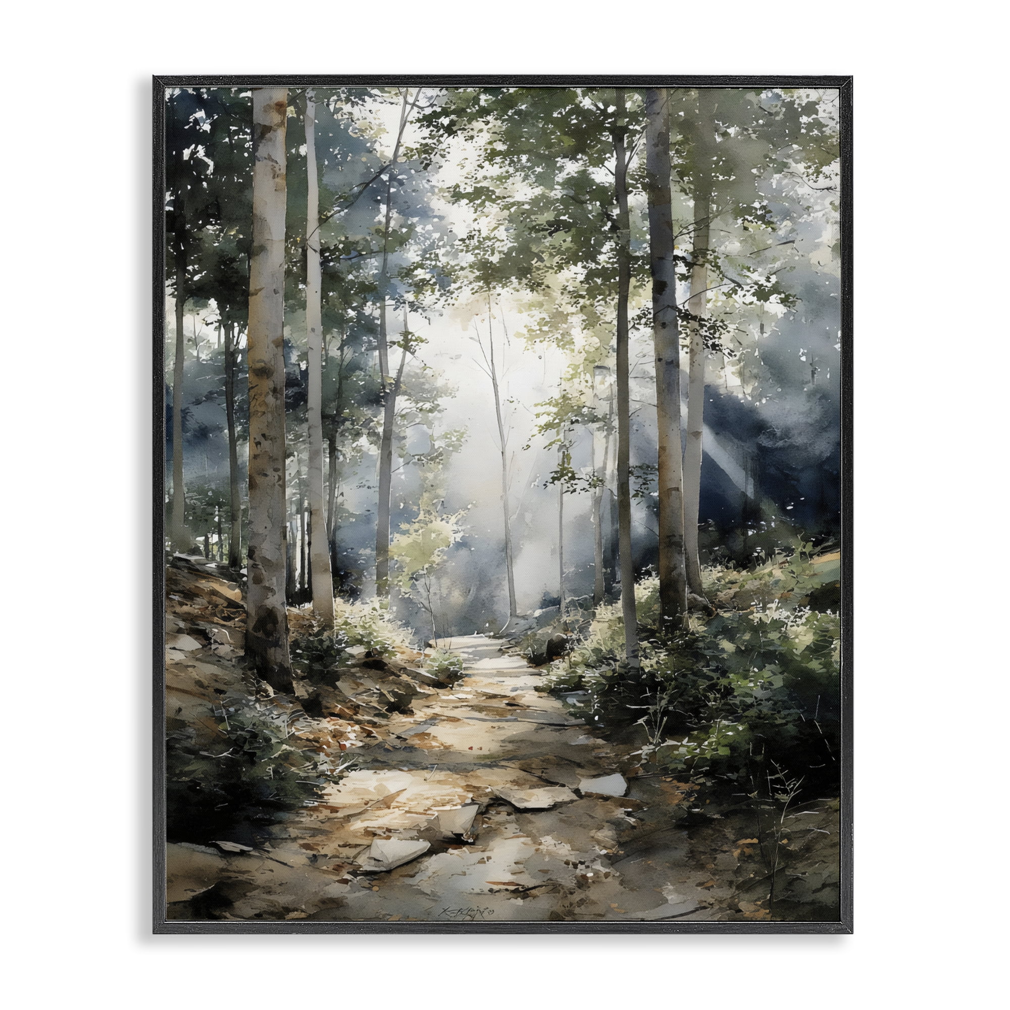 Stupell Industries Through The Woods Pathway Black Framed Giclee Art, design by Franklyn Gregory