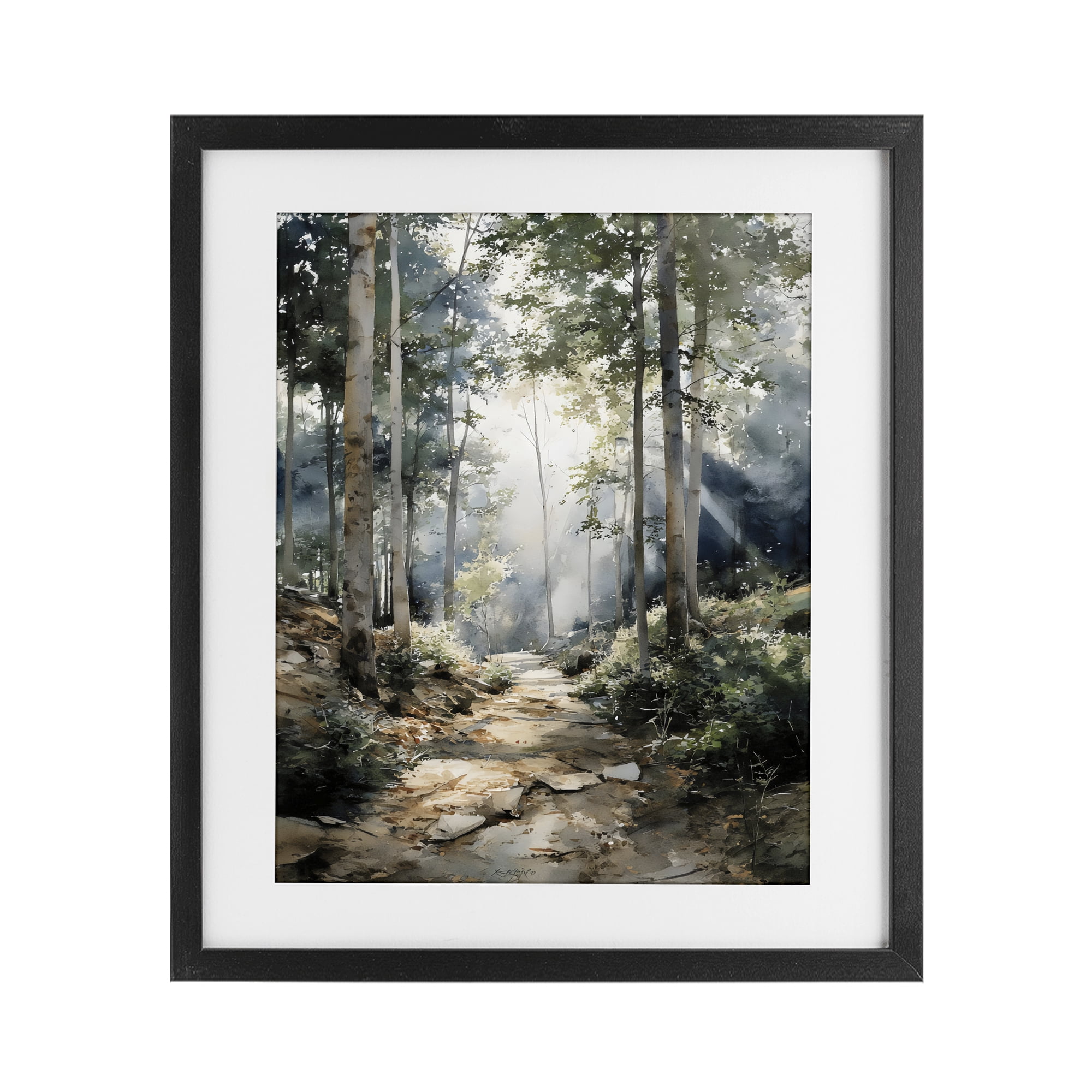Stupell Industries Through The Woods Pathway Black Framed Print Under Glass, design by Franklyn Gregory