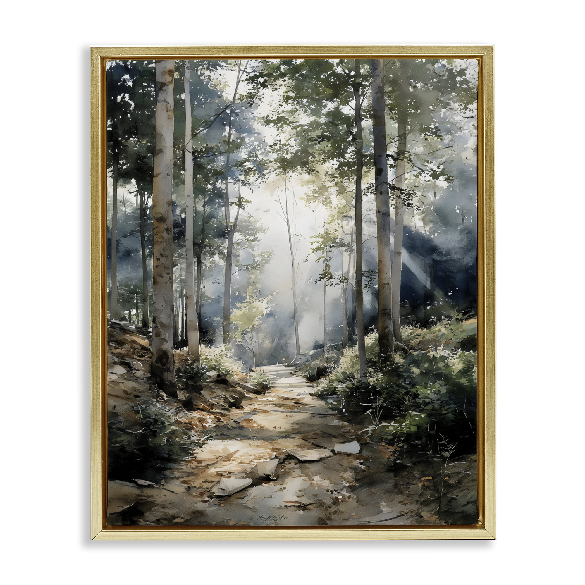 Stupell Industries Through The Woods Pathway Gold Framed Floater Canvas Wall Art, design by Franklyn Gregory