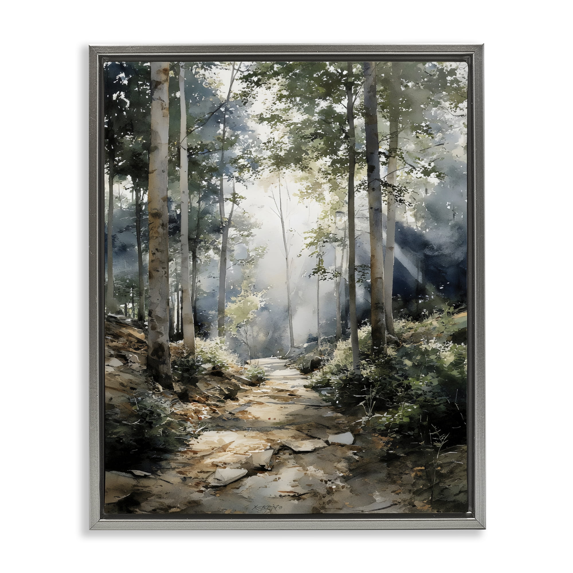 Stupell Industries Through The Woods Pathway Gray Framed Floater Canvas Wall Art, design by Franklyn Gregory