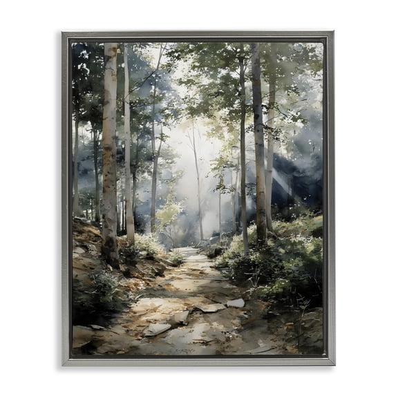 Stupell Industries Farmhouse Through The Woods Pathway Gray Floating Frame Canvas Art, 17 x 21, by Franklyn Gregory